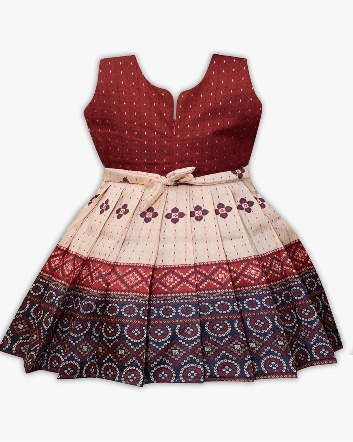 TRADITIONAL PATTU PAVADAI JACQUARD FROCK DRESS FORS BABY GIRL - RED & WHITE