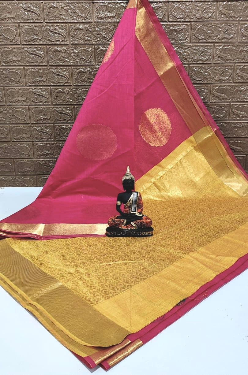 KANCHIPURAM HANDLOOM SILK COTTON SAREE - PINK
