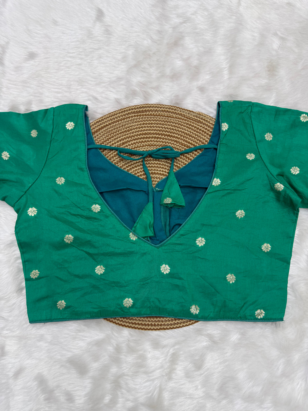 DESIGNER BUTTA WORK READYMADE BLOUSE - JADE GREEN
