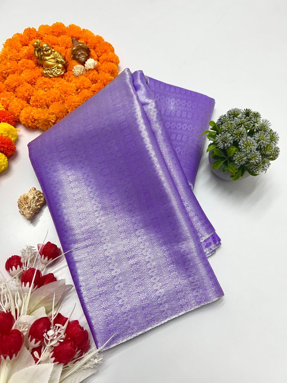 SEMI SILK JACQUARD SOFT TISSUE SAREES - LAVENDER