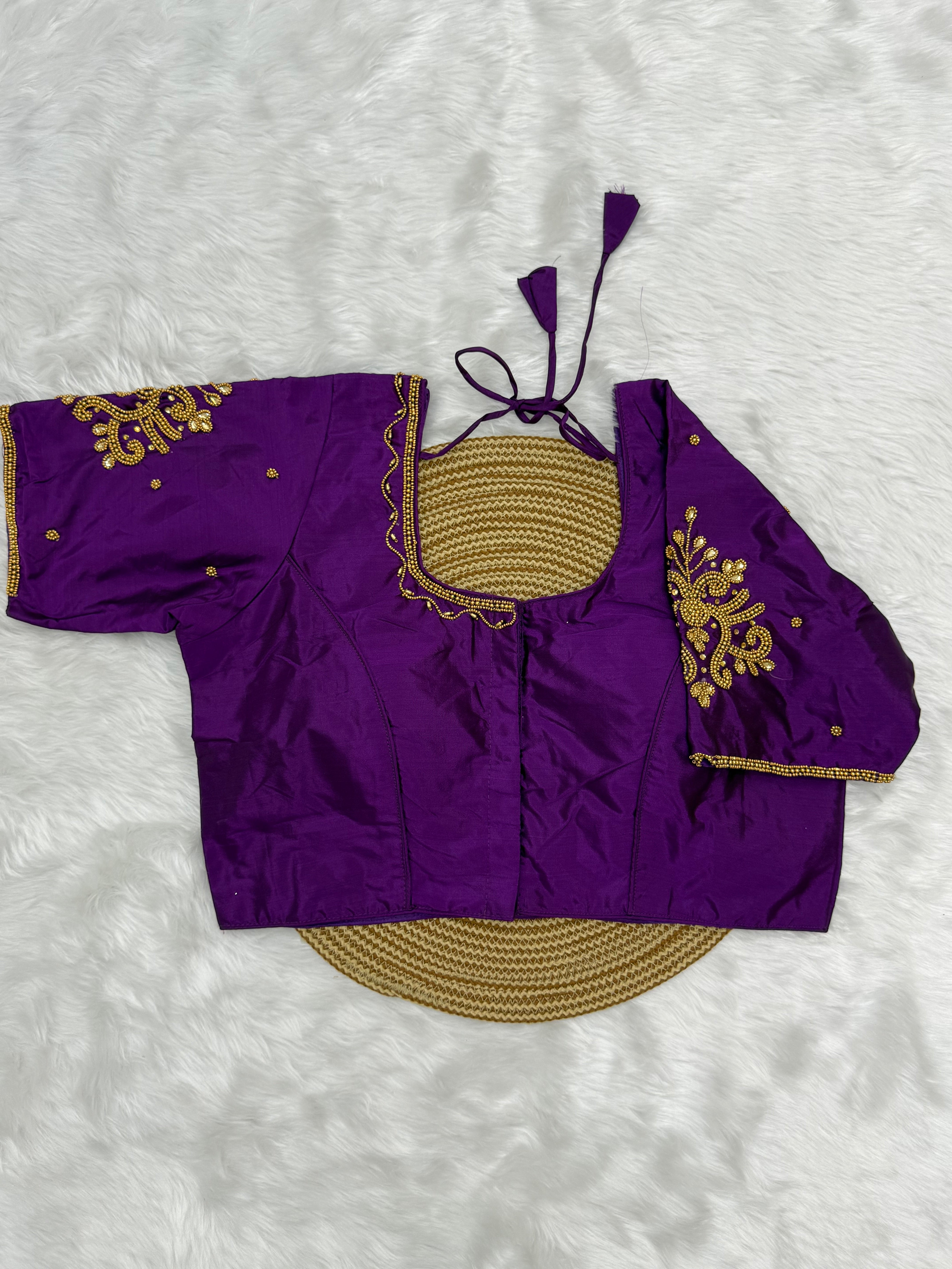 BRIDAL AARI WORK READY TO WEAR SAREE BLOUSE - PURPLE