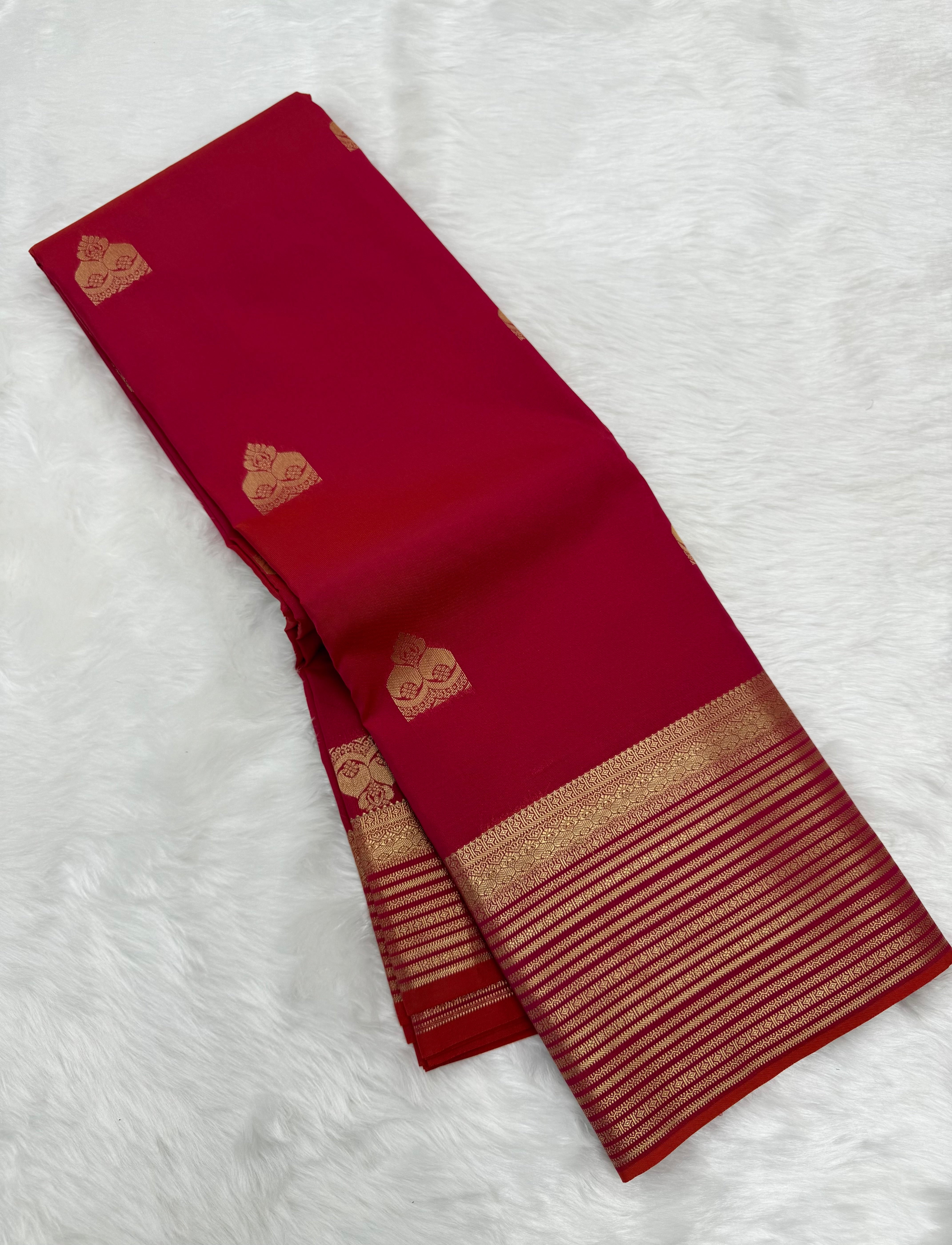 PREMIUM SEMI KANCHI SILK SAREE - CARDINAL RED