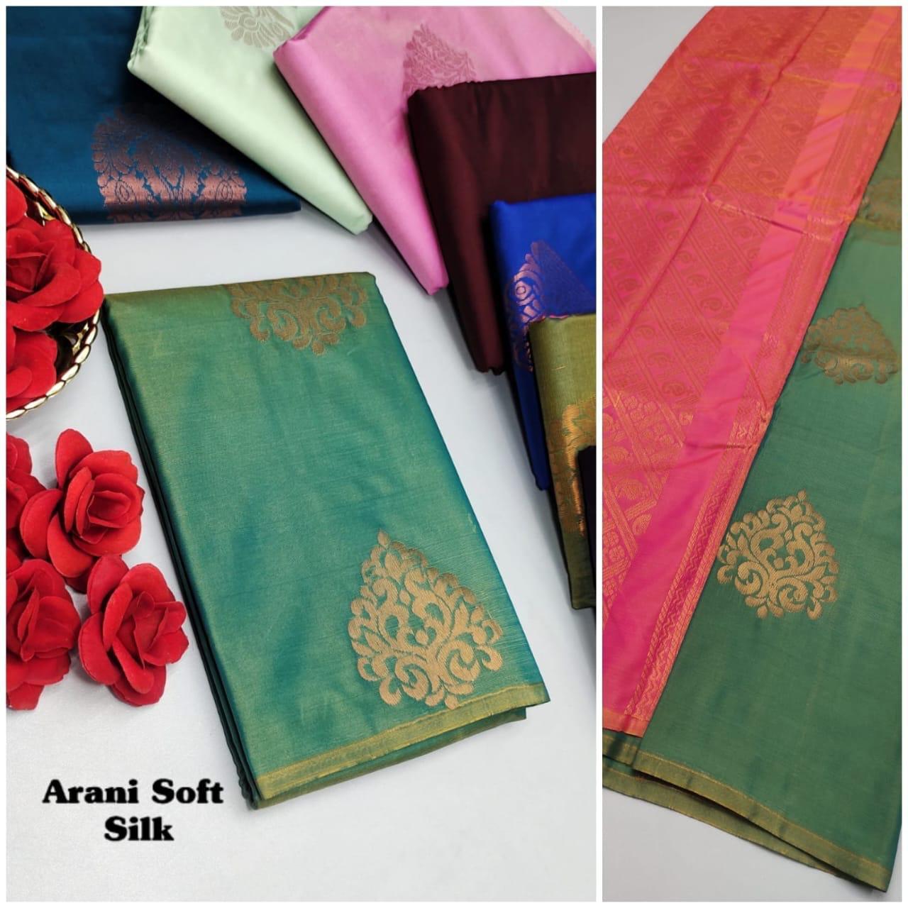 ARANI SOFT SILK SAREES - JADE GREEN