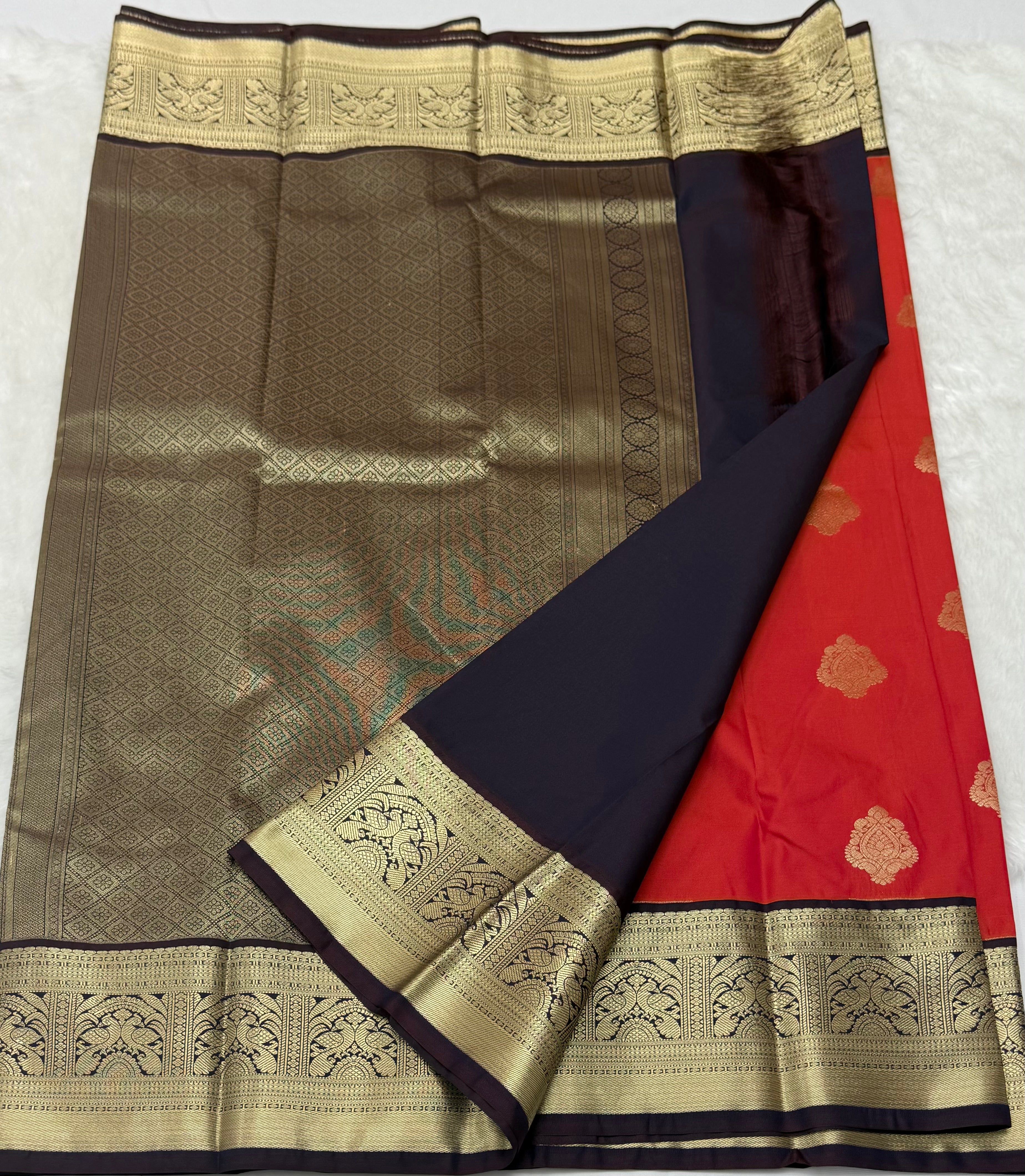 PREMIUM SEMI KANCHI SILK SAREE - VERMILLION