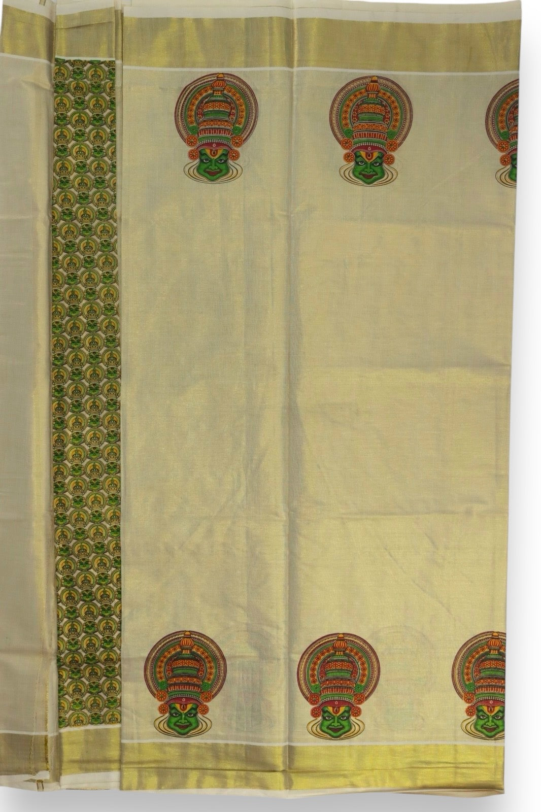 MURAL PAINTED/PRINTED KASAVU TISSUE SAREE (GOLD)