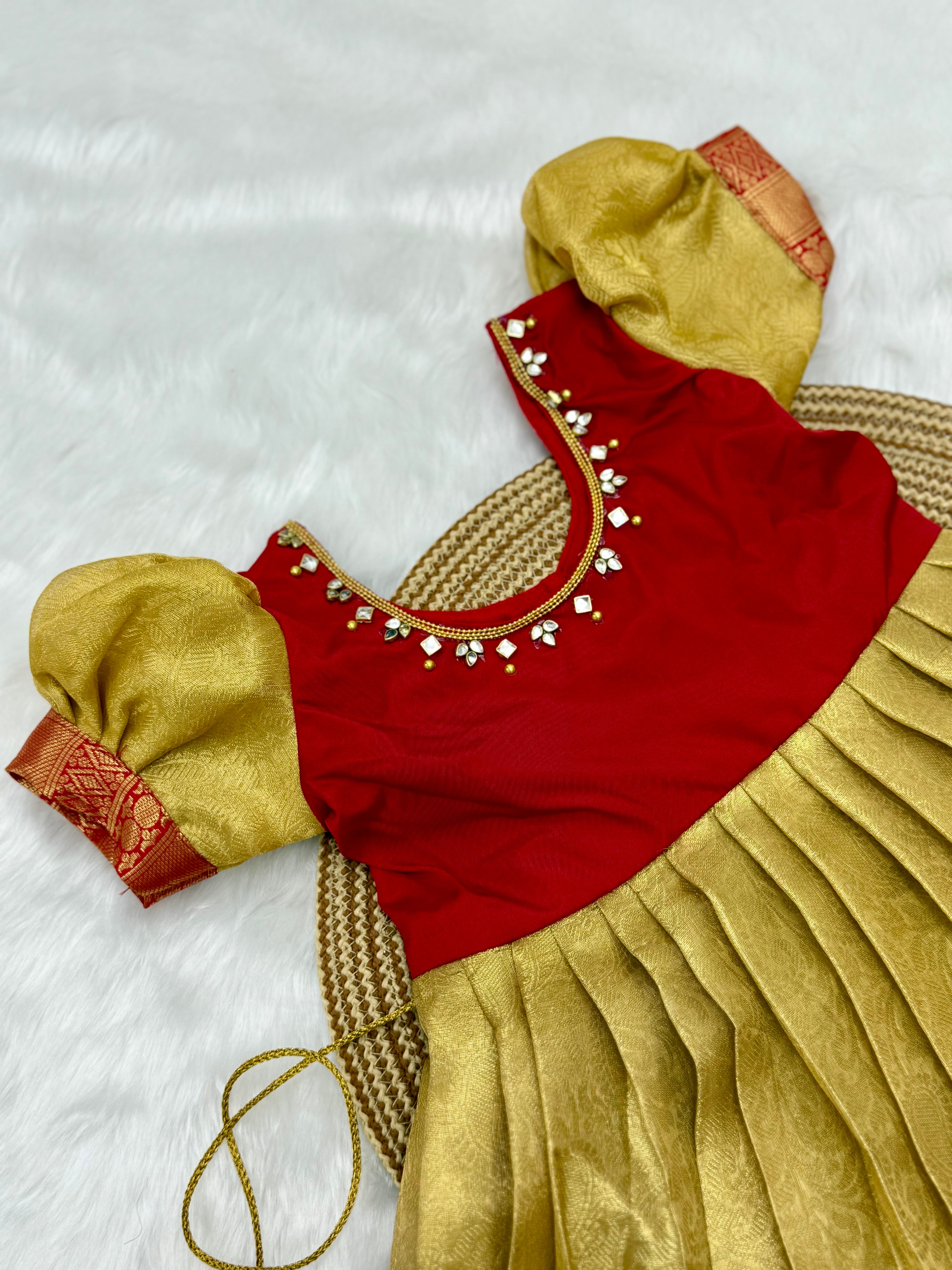 GIRL'S SILK PATTU PAVADAI WITH STONE WORK