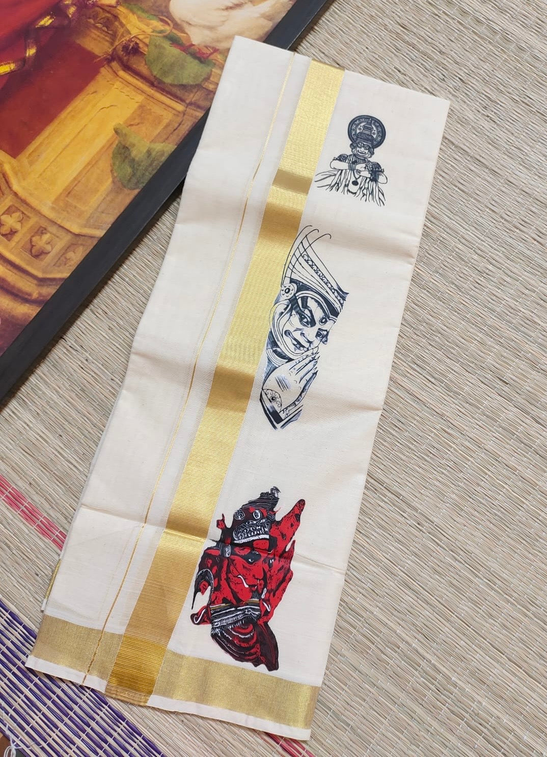PREMIUM GOLDEN KASAVU PRINTED DOUBLE MUNDU