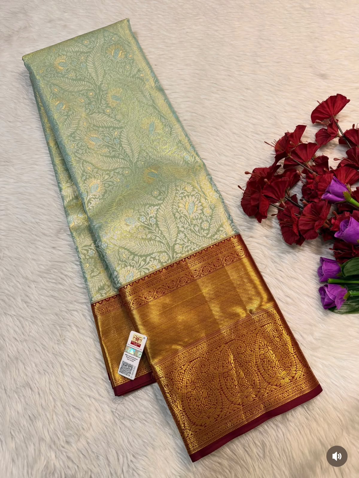 KANCHIPURAM PURE SILK SAREE | SILKMARK® CERTIFIED - SAGE GREEN (DUAL SHADE)