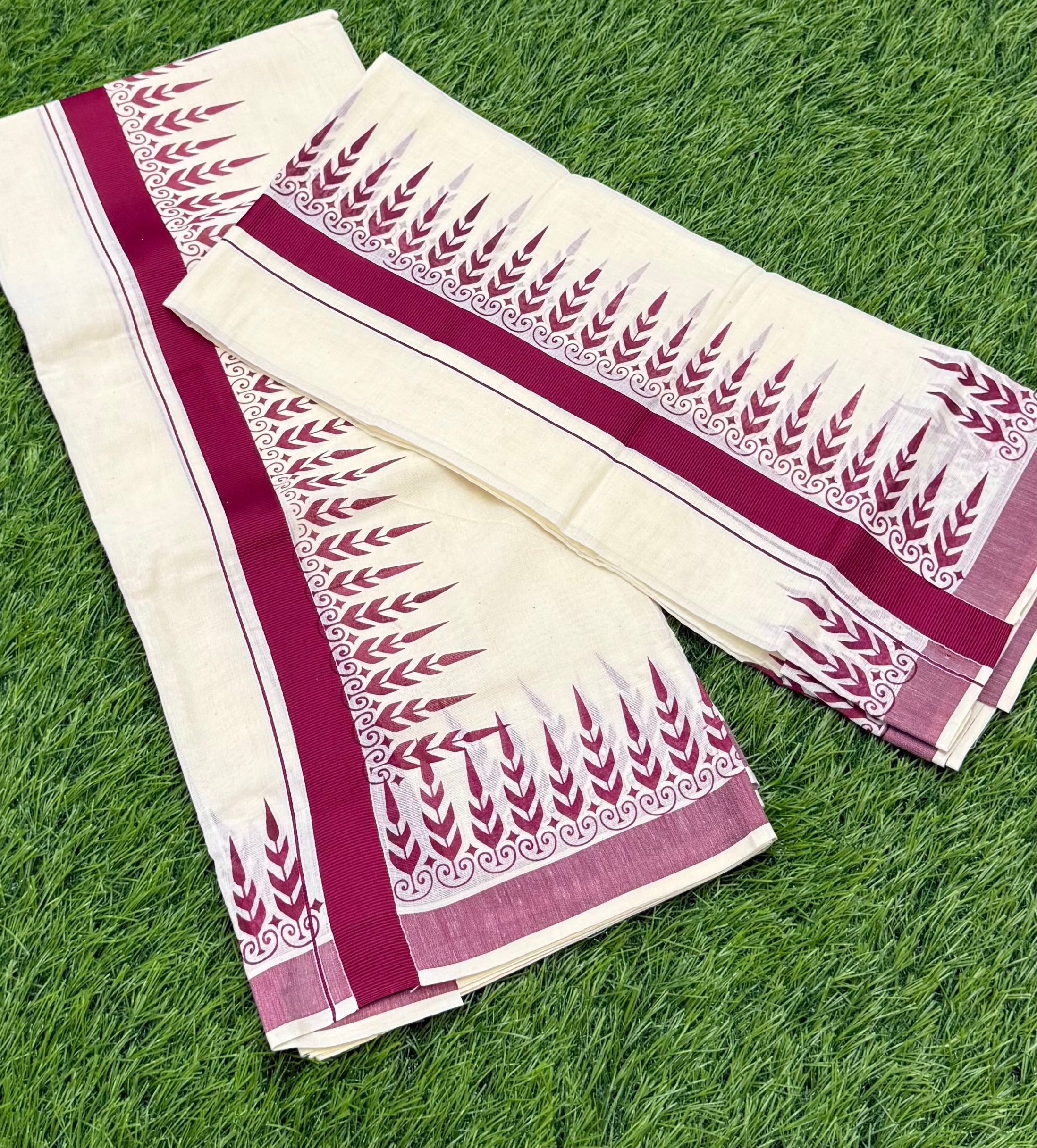 KASAVU COTTON FANCY DOUBLE SET MUNDU (MUNDUM NERIYATHUM) - 4 X 2.50 MTRS