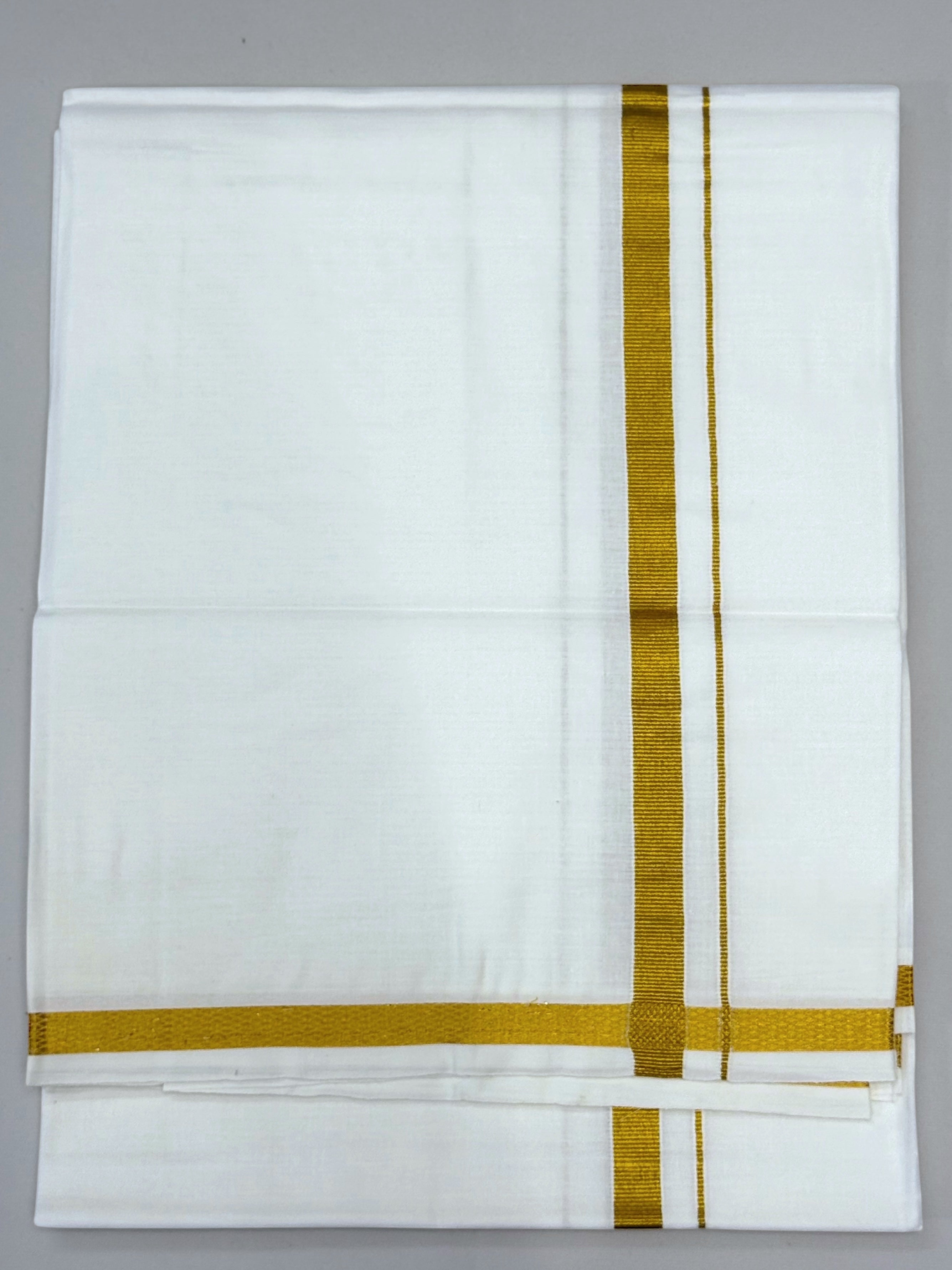 MEN'S SINGLE DHOTI WHITE WITH GOLD ZARI BORDER