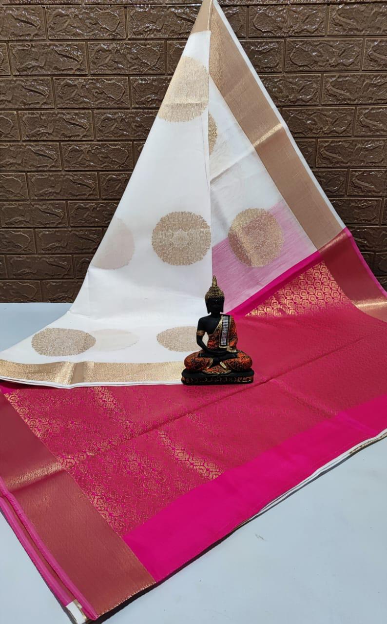 KANCHIPURAM HANDLOOM SILK COTTON SAREE - OFF WHITE