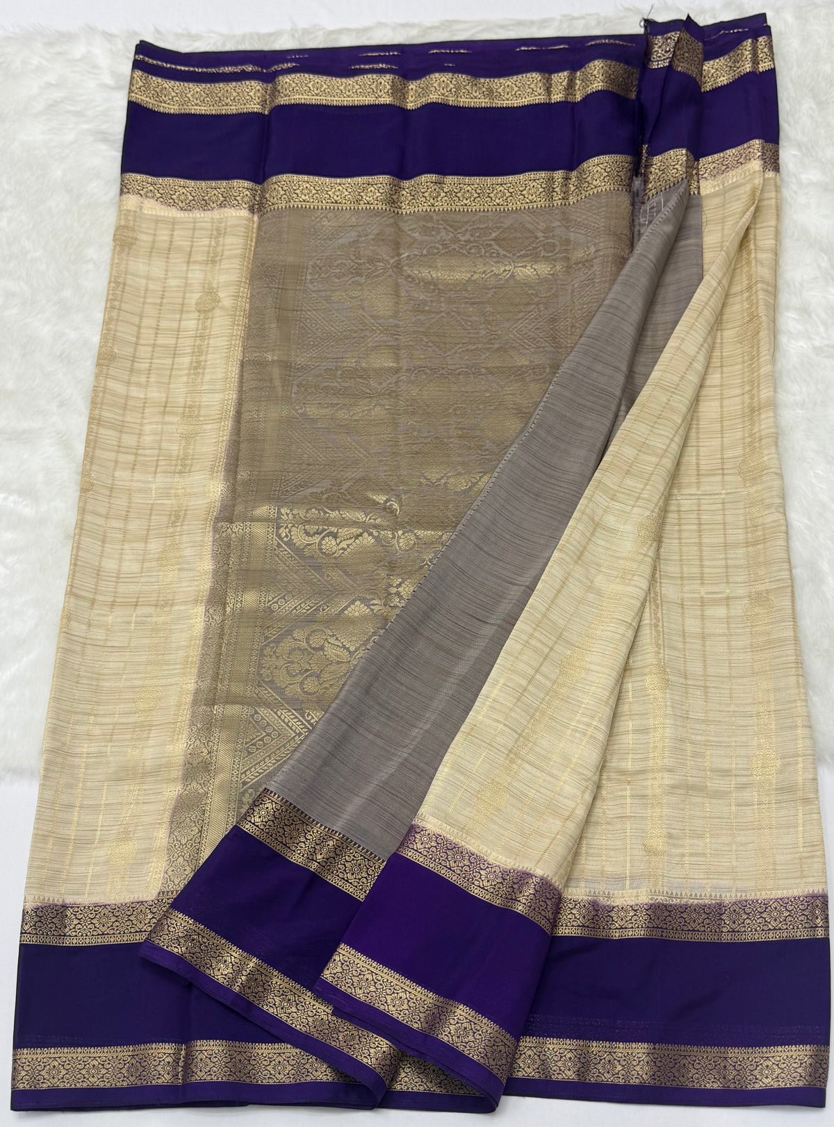 PREMIUM SEMI CREPE SILK SAREE - CREAM