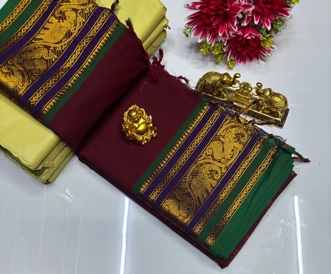 PURE KANCHI COTTON SAREES - MAROON