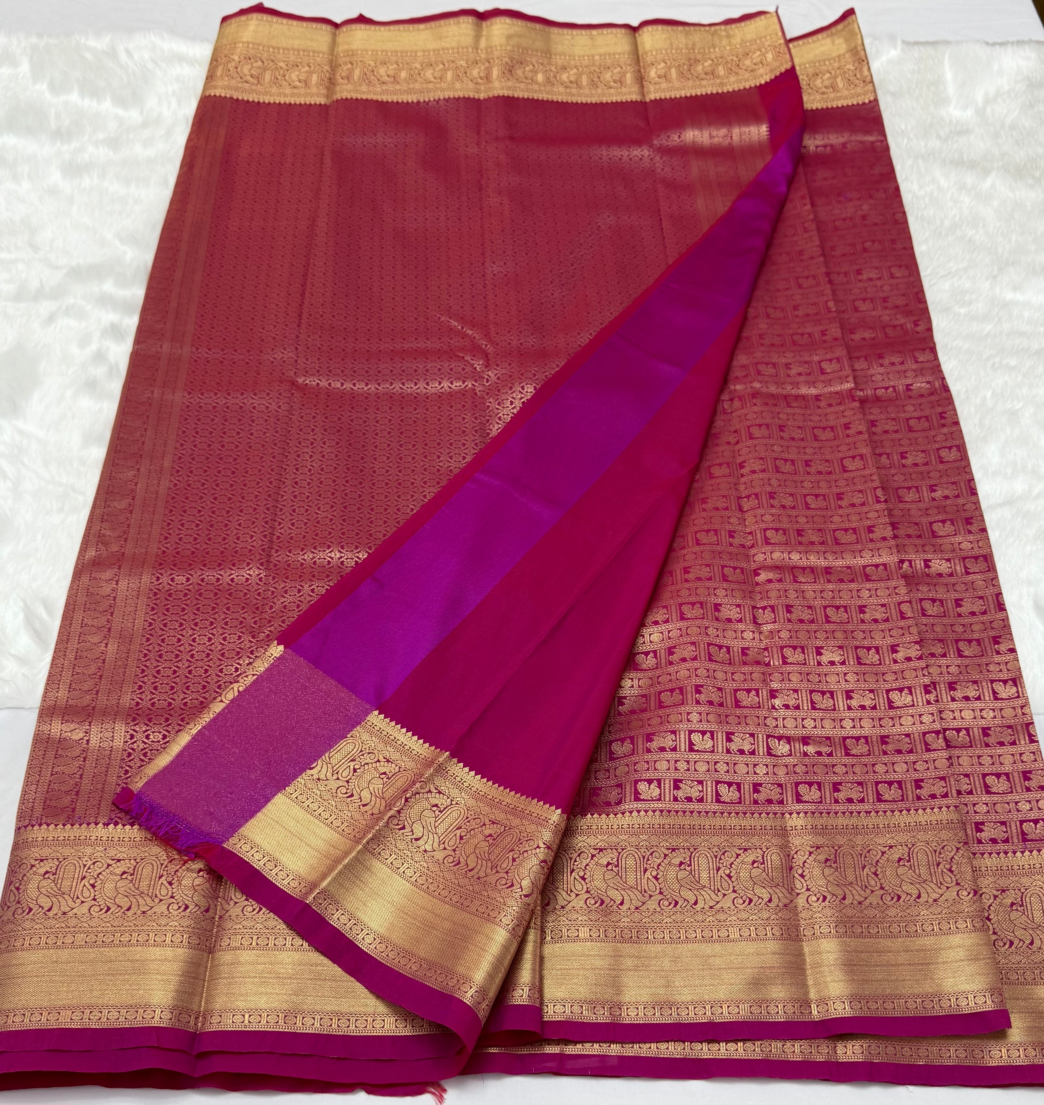 PREMIUM SEMI KANCHI SILK SAREE - FUCHSIA PINK