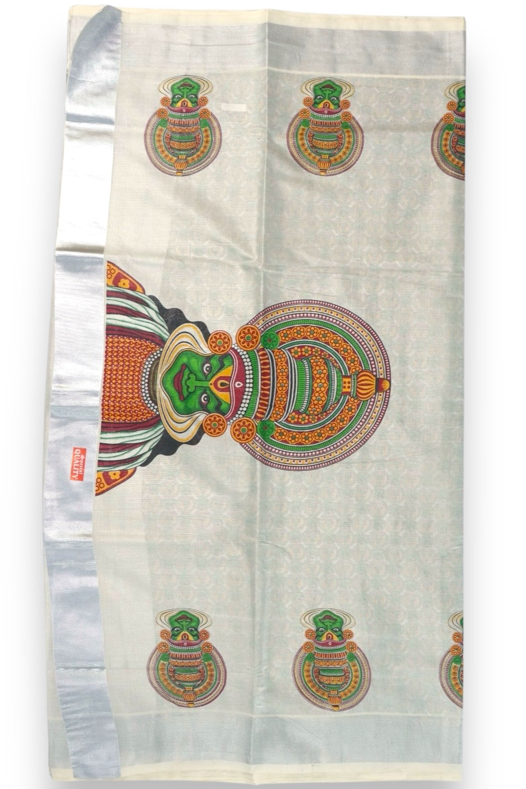MURAL PAINTED/PRINTED KASAVU TISSUE SAREE (SILVER)