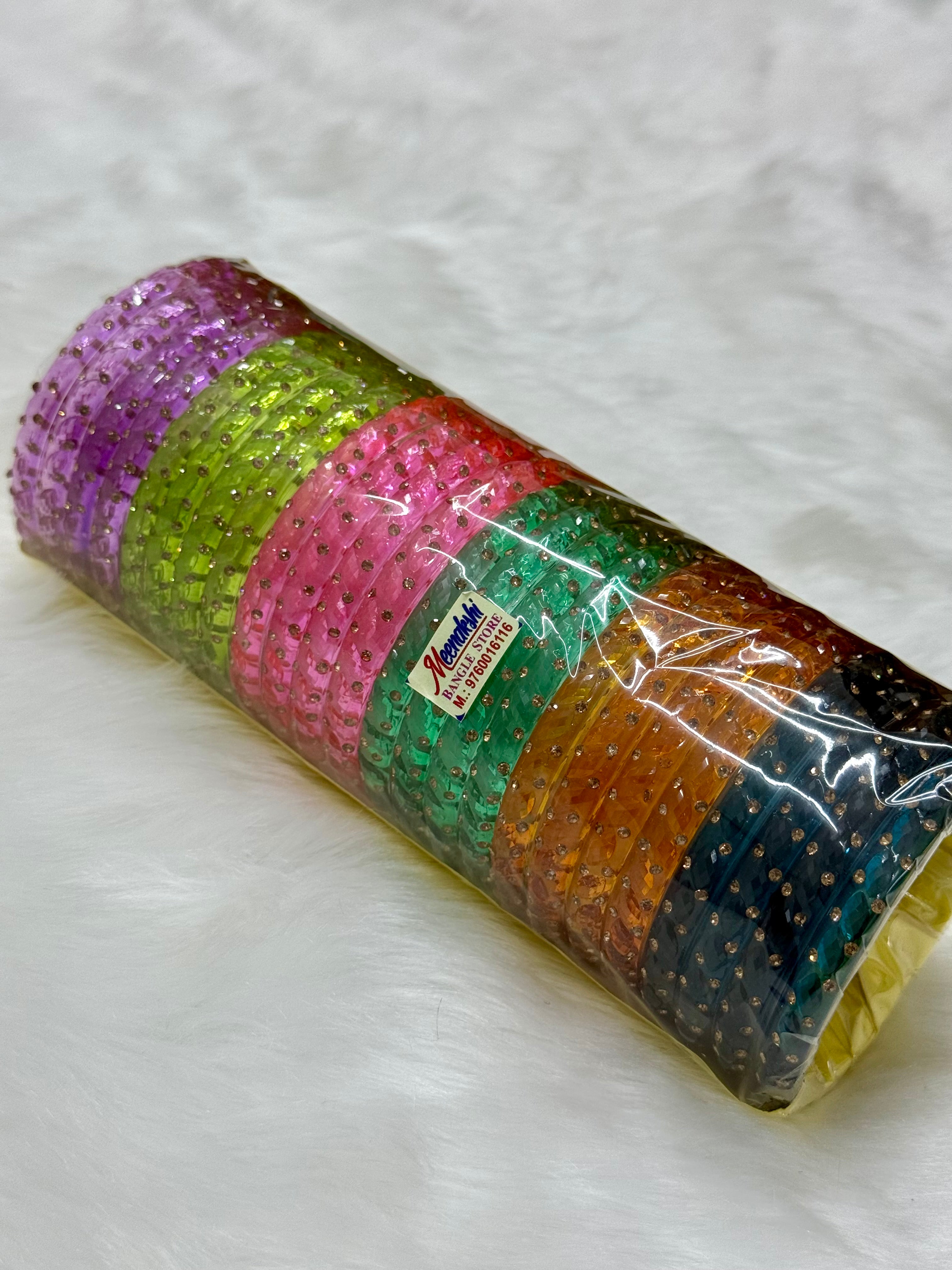 FANCY STONE WORK GLASS BANGLS - 6 COLOURS (BOX OF 24 PCS)