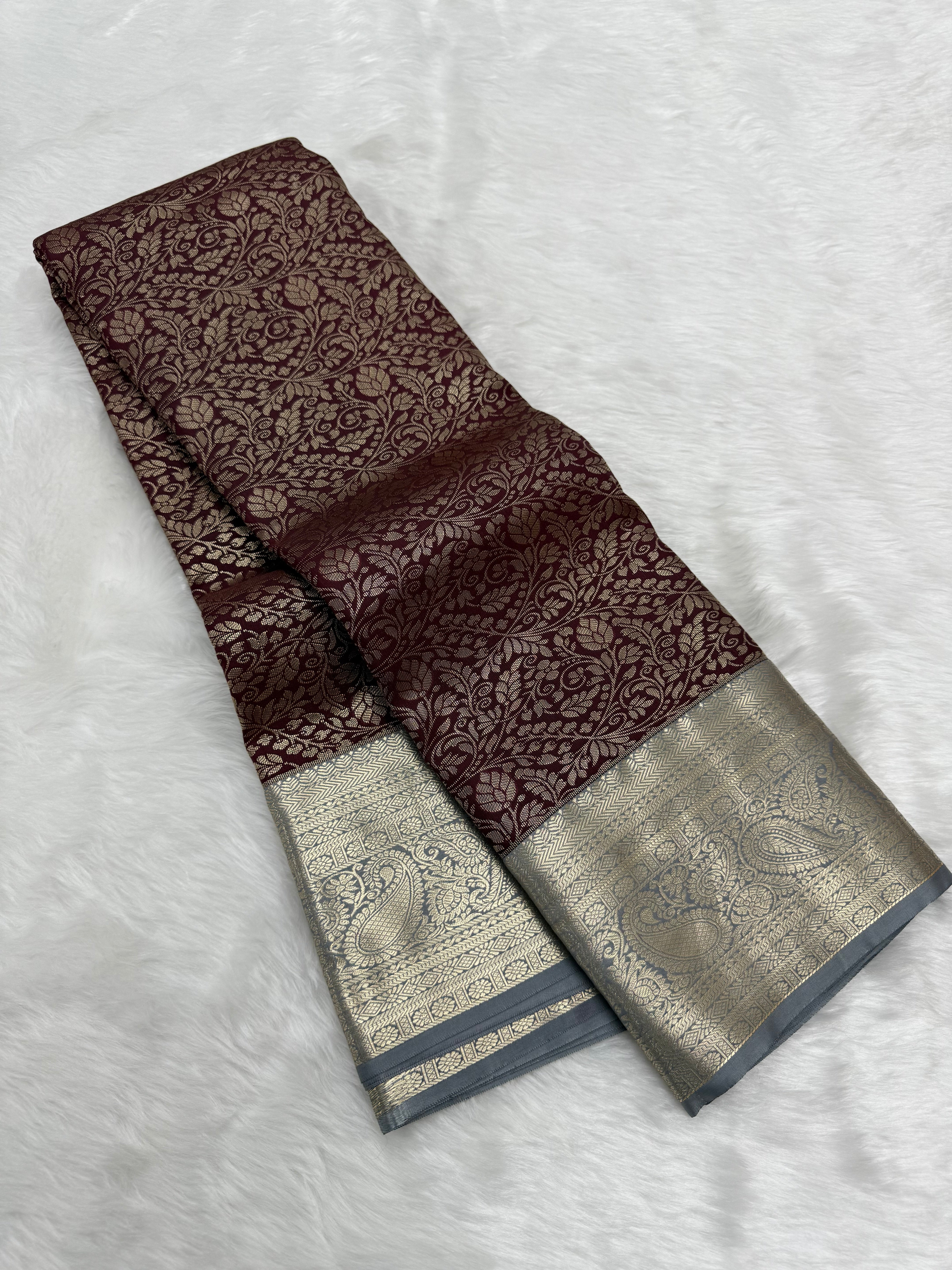 PREMIUM SEMI KANCHI SILK SAREE - MAROON OAK