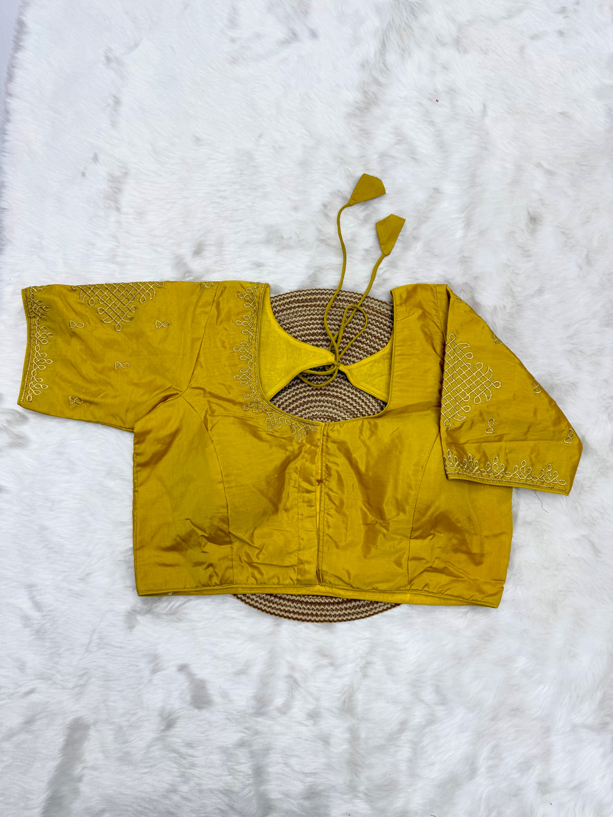 BRIDAL AARI WORK READY TO WEAR SAREE BLOUSE - GOLDEN YELLOW