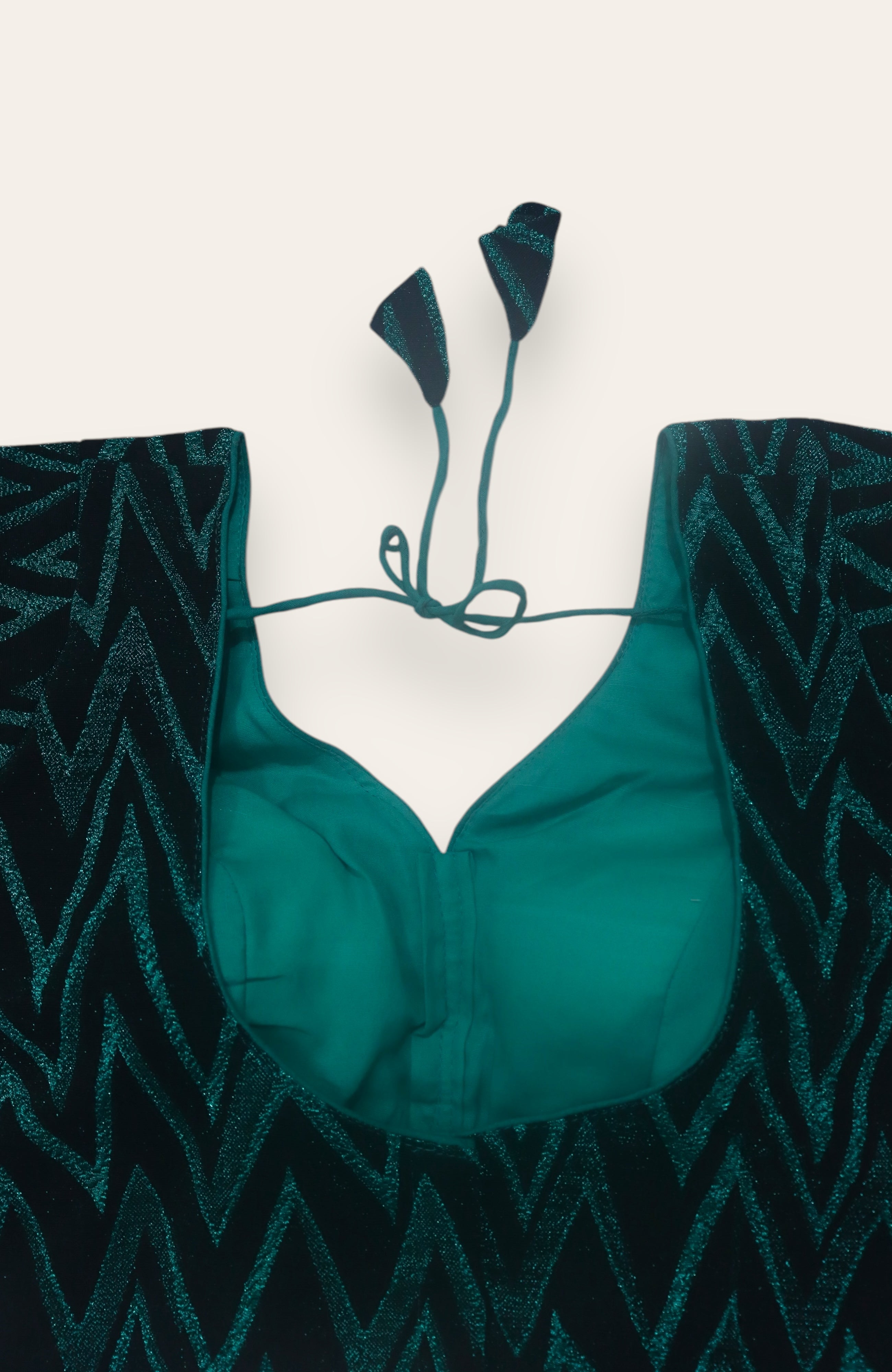 TRENDY FANCY READYMADE BLOUSE - TEAL & BLACK