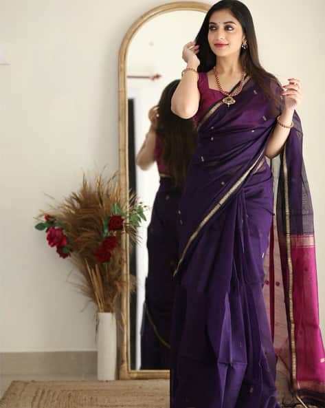 MAHESHWARI COTTON SILK SAREE - VIOLET
