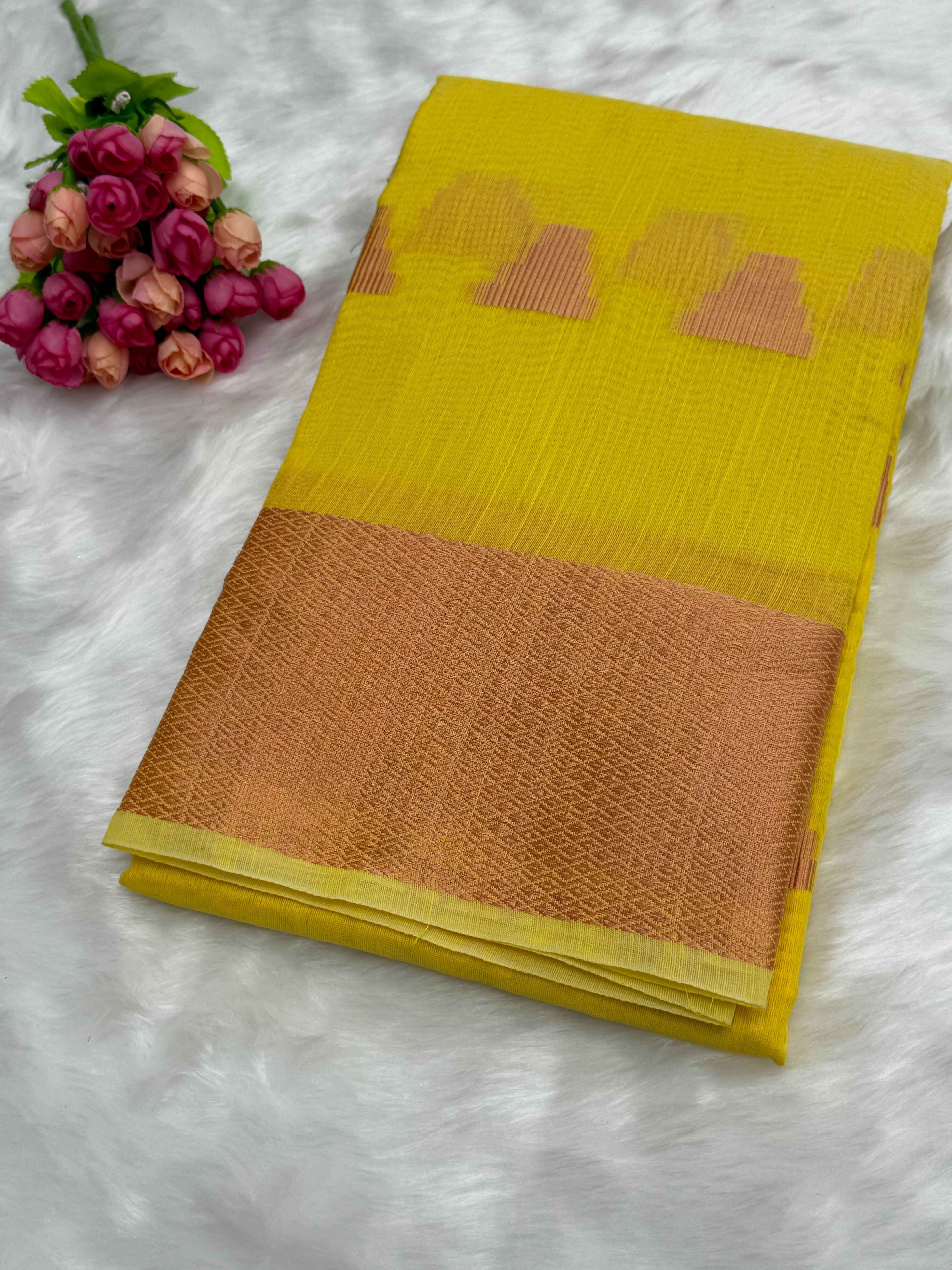 CHANDERI COTTON SILK SAREE - YELLOW