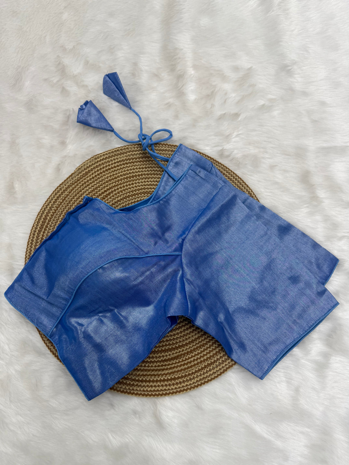 PLAIN TISSUE READY TO WEAR SAREE BLOUSE - BLUE