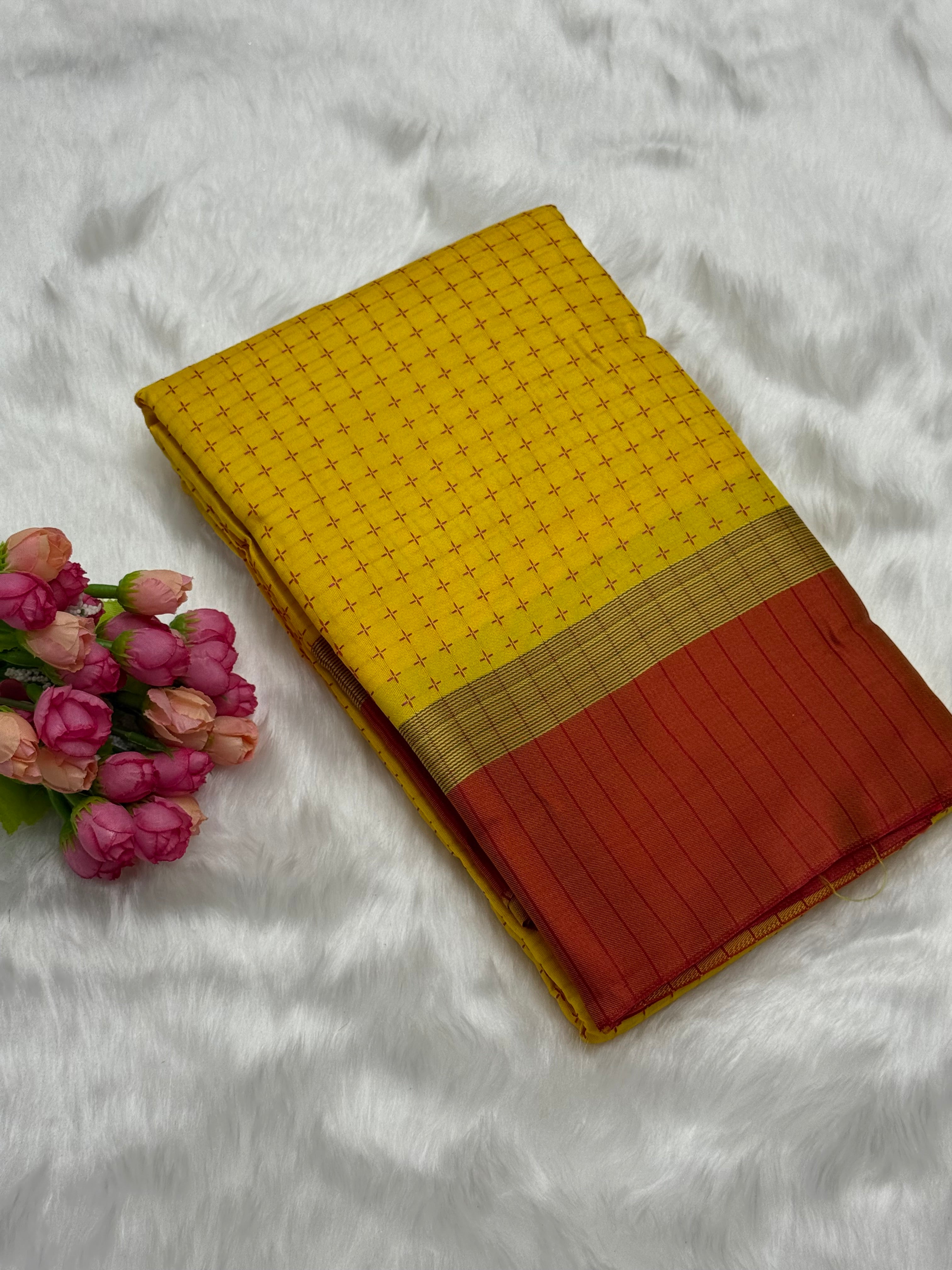 FANCY THREAD DOTED SOFT SILK SAREES - YELLOW