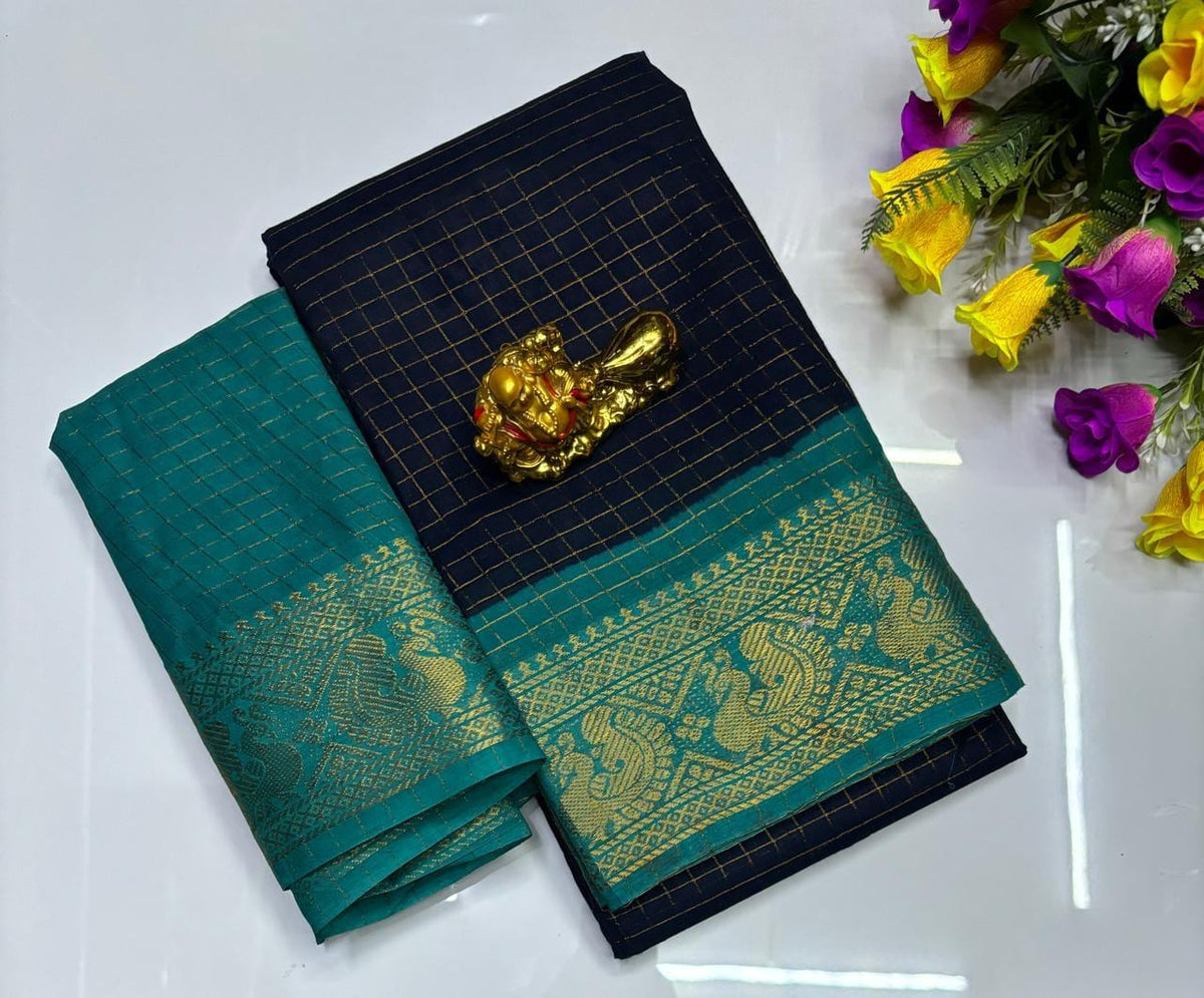 MADURAI VELTHARI SUNGUDI COTTON SAREES - NAVY BLUE
