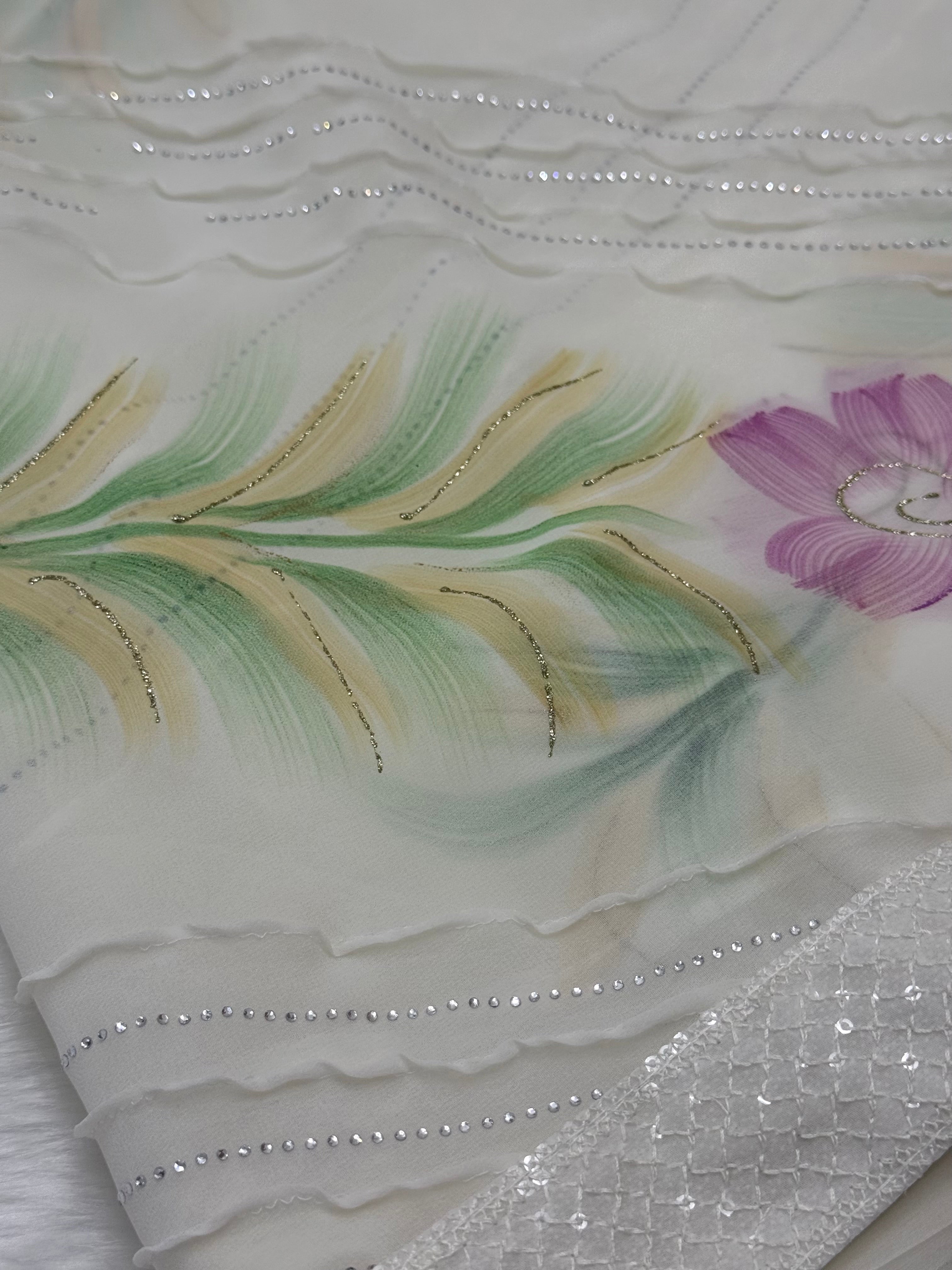 PREMIUM DESIGNER SOFT SATIN CREPE SAREE - OFFWHITE