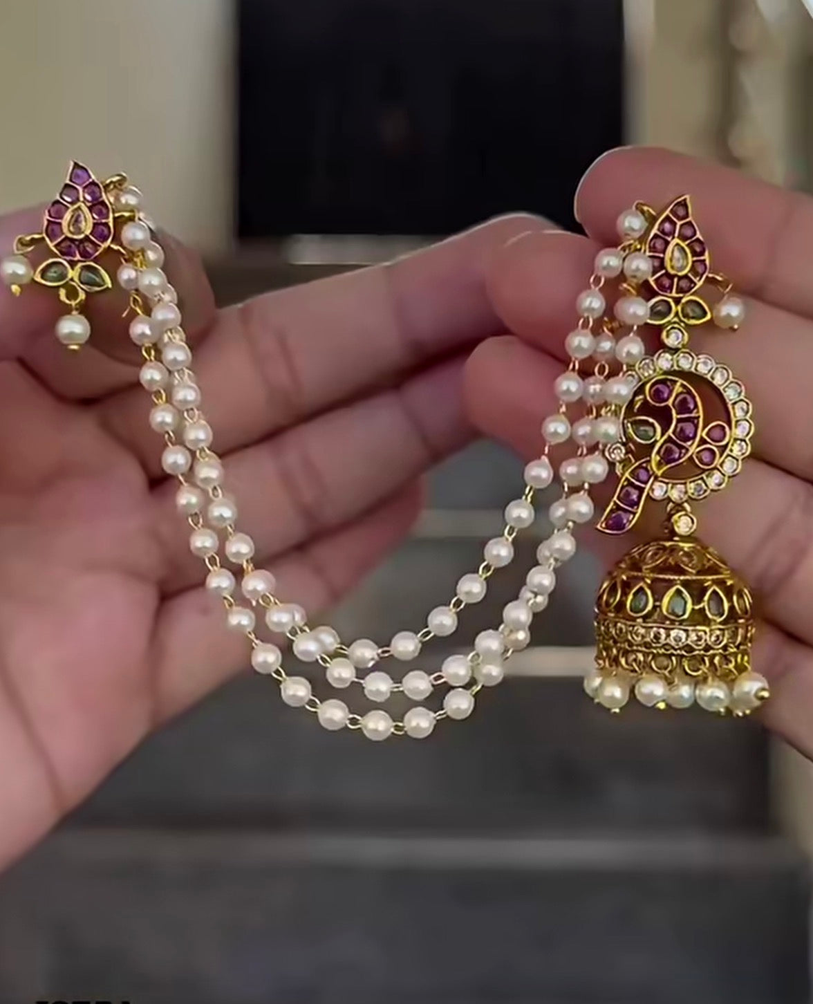 BEAUTIFUL BRIDAL KEMP JHUMKAS WITH CHAIN