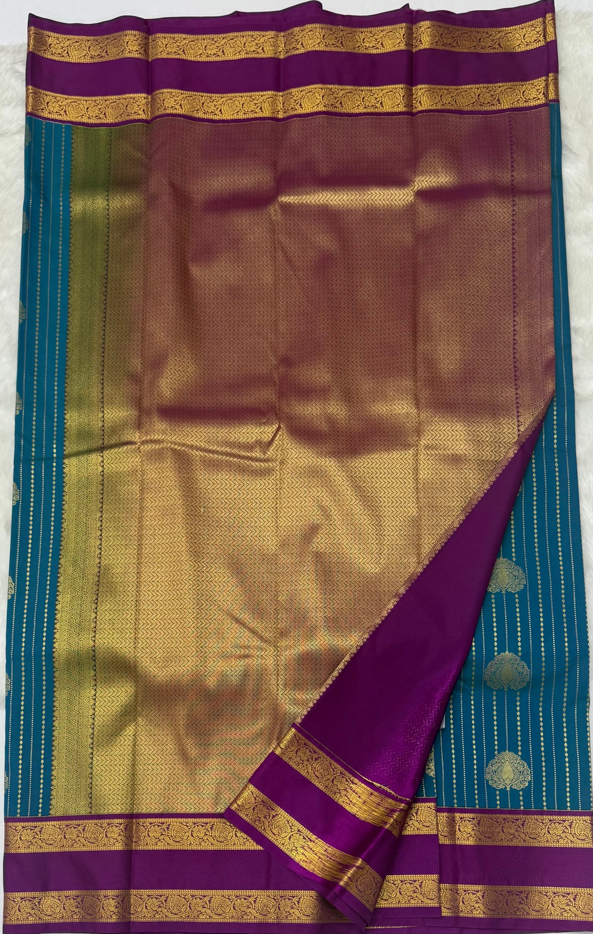 PREMIUM SEMI KANCHI SILK SAREE - PEACOCK GREEN