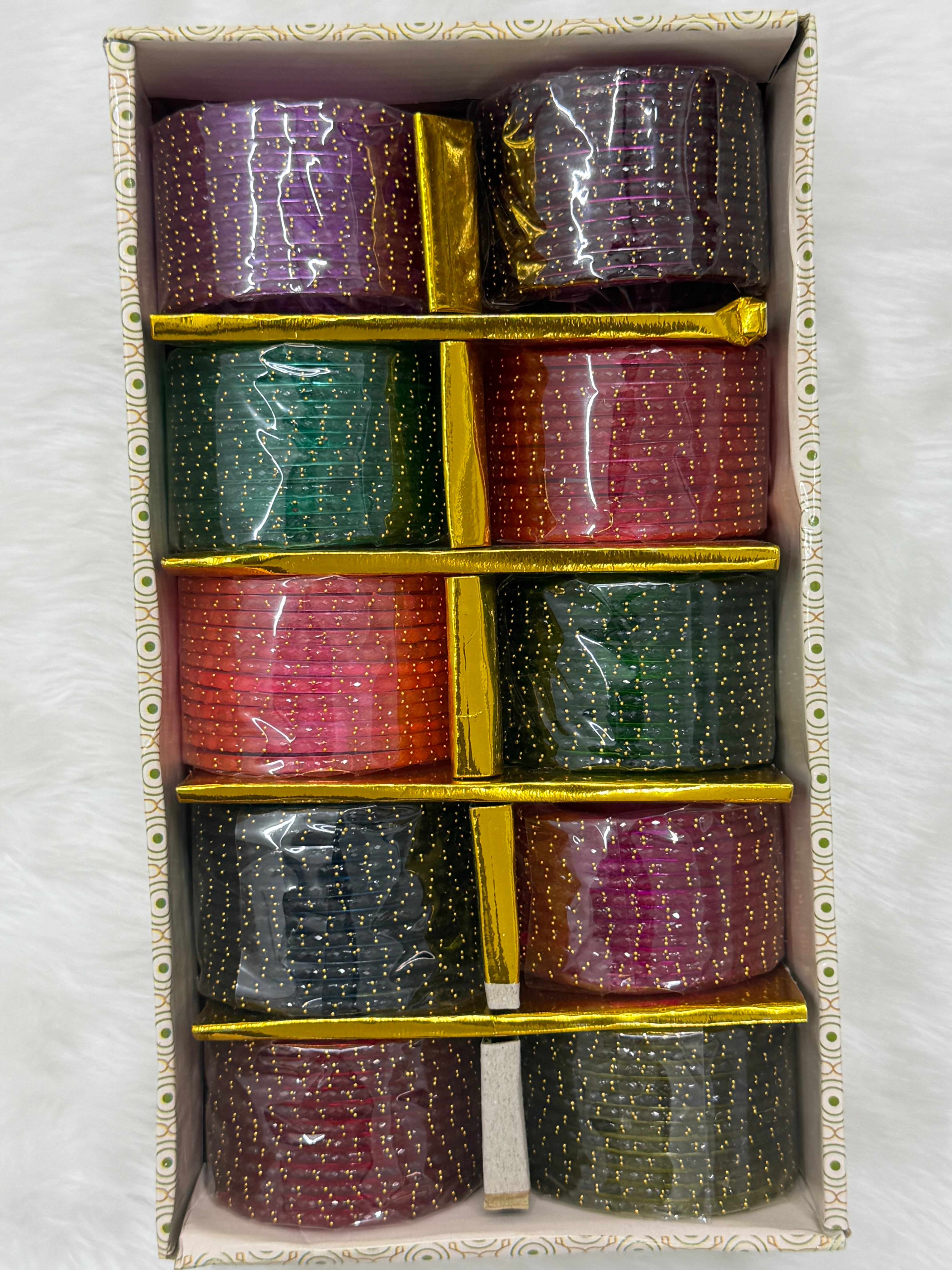 PREMIUM RAINDROP GLASS BANGLES - 10 COLOUR MIX(BOX OF 120PCS)