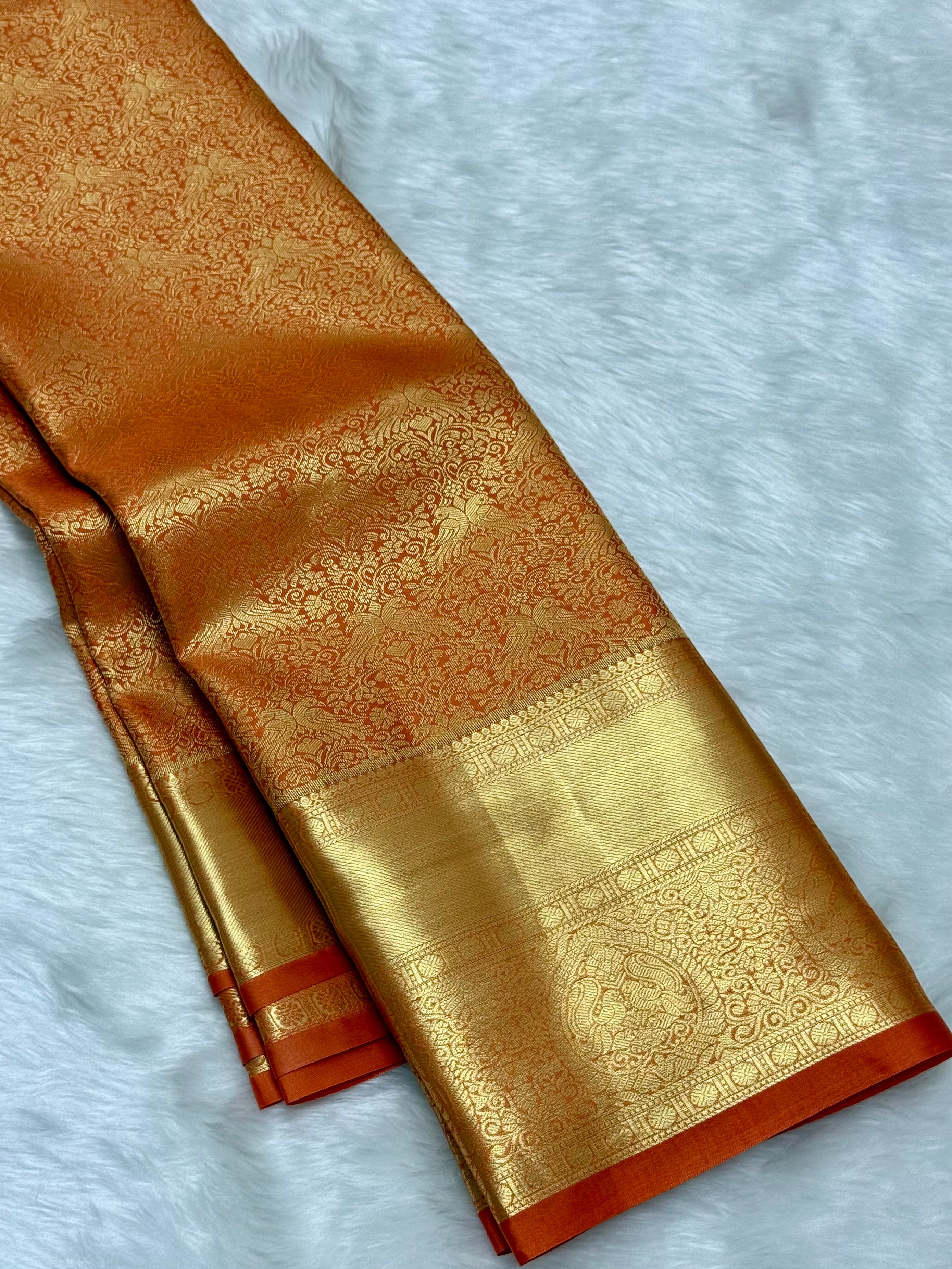 PREMIUM KANCHI BROCADE SILK SAREE - ORANGE