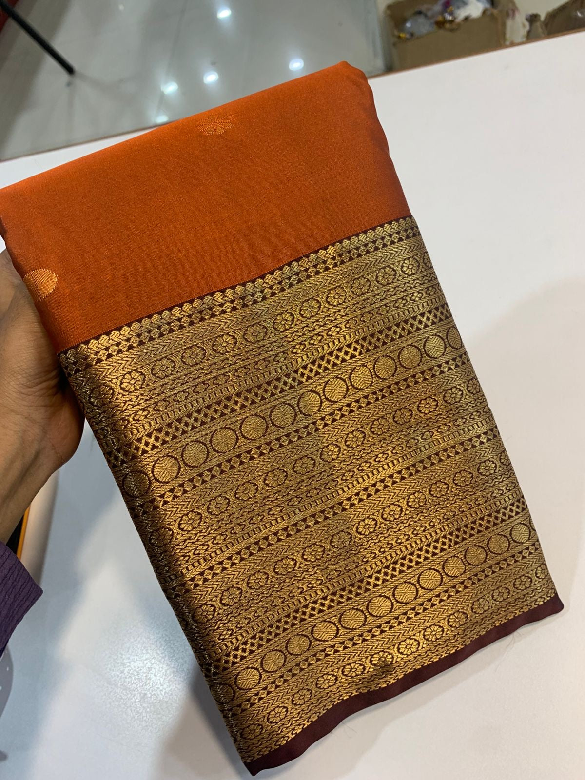 PREMIUM SEMI KANCHI SILK SAREE - RUST ORANGE