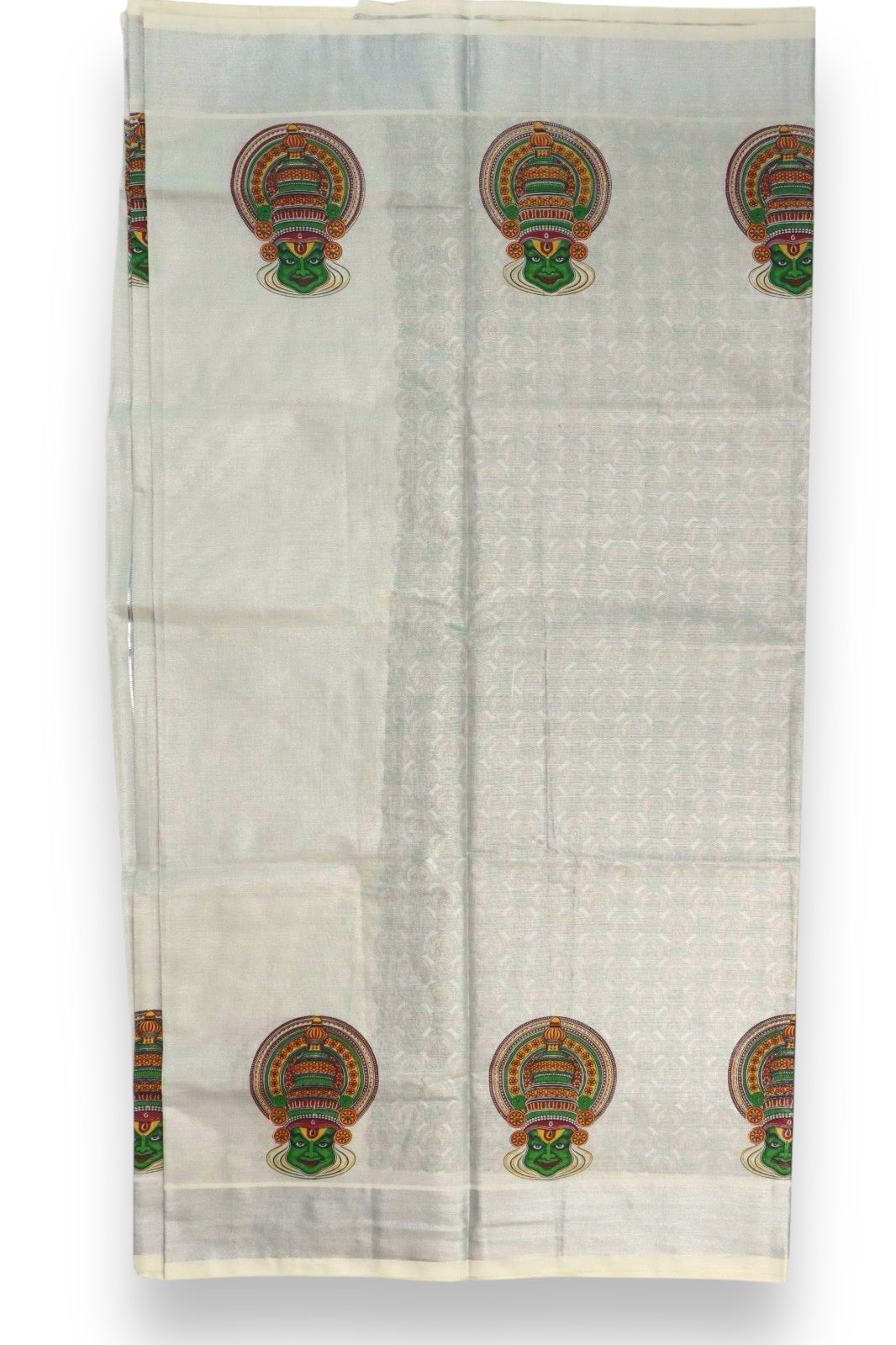 MURAL PAINTED/PRINTED KASAVU TISSUE SAREE (SILVER)