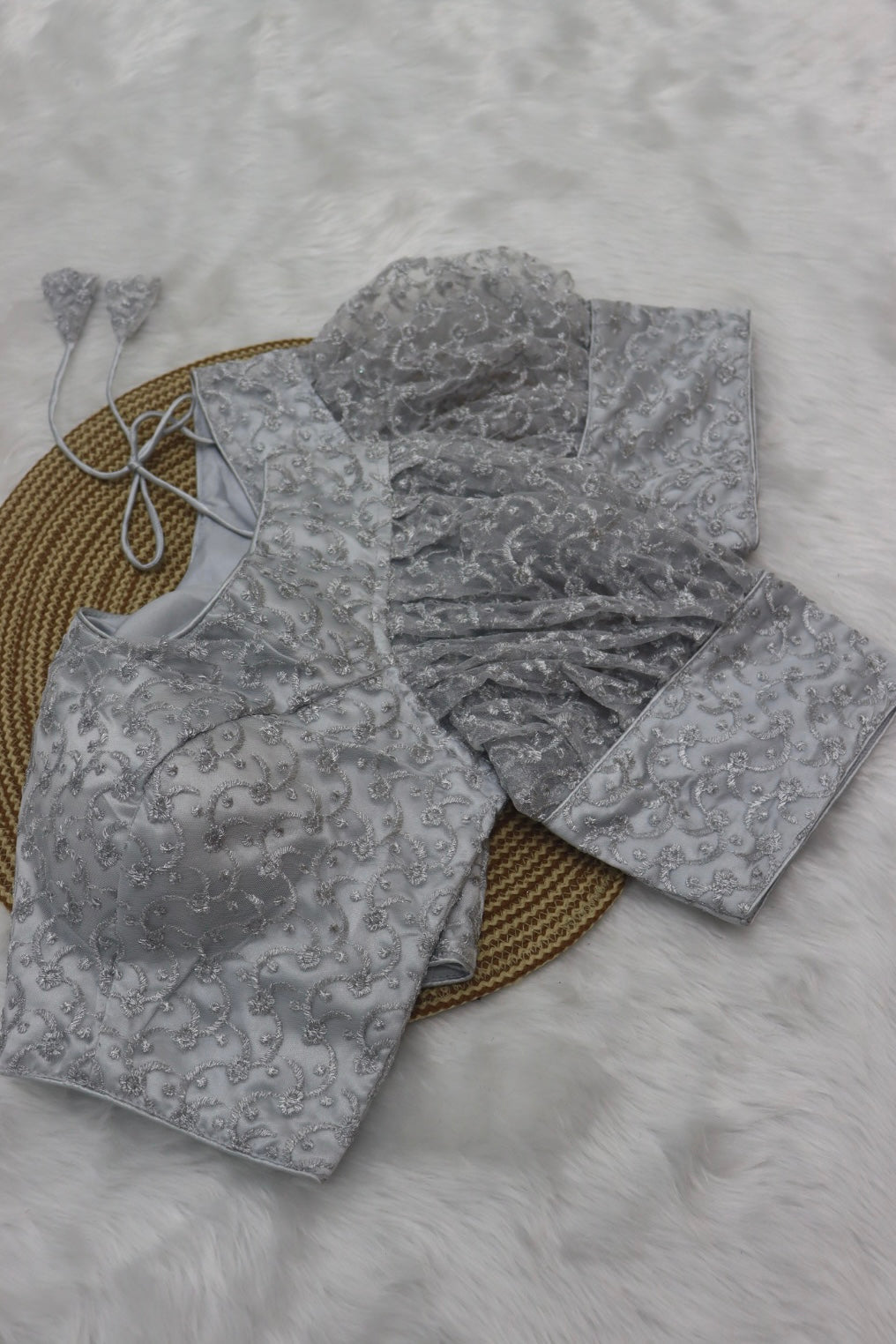 PUFF SLEEVE DESIGNER READYMADE BLOUSE - SILVER