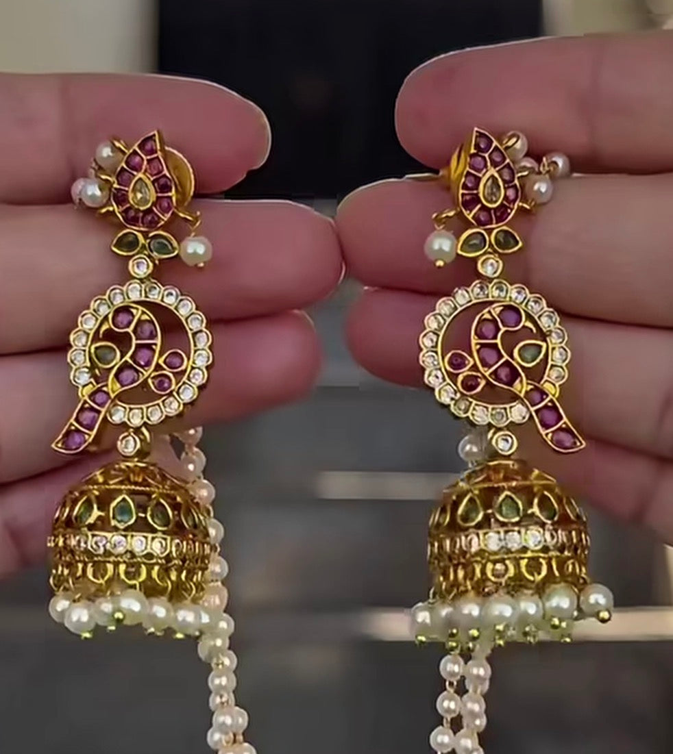 BEAUTIFUL BRIDAL KEMP JHUMKAS WITH CHAIN