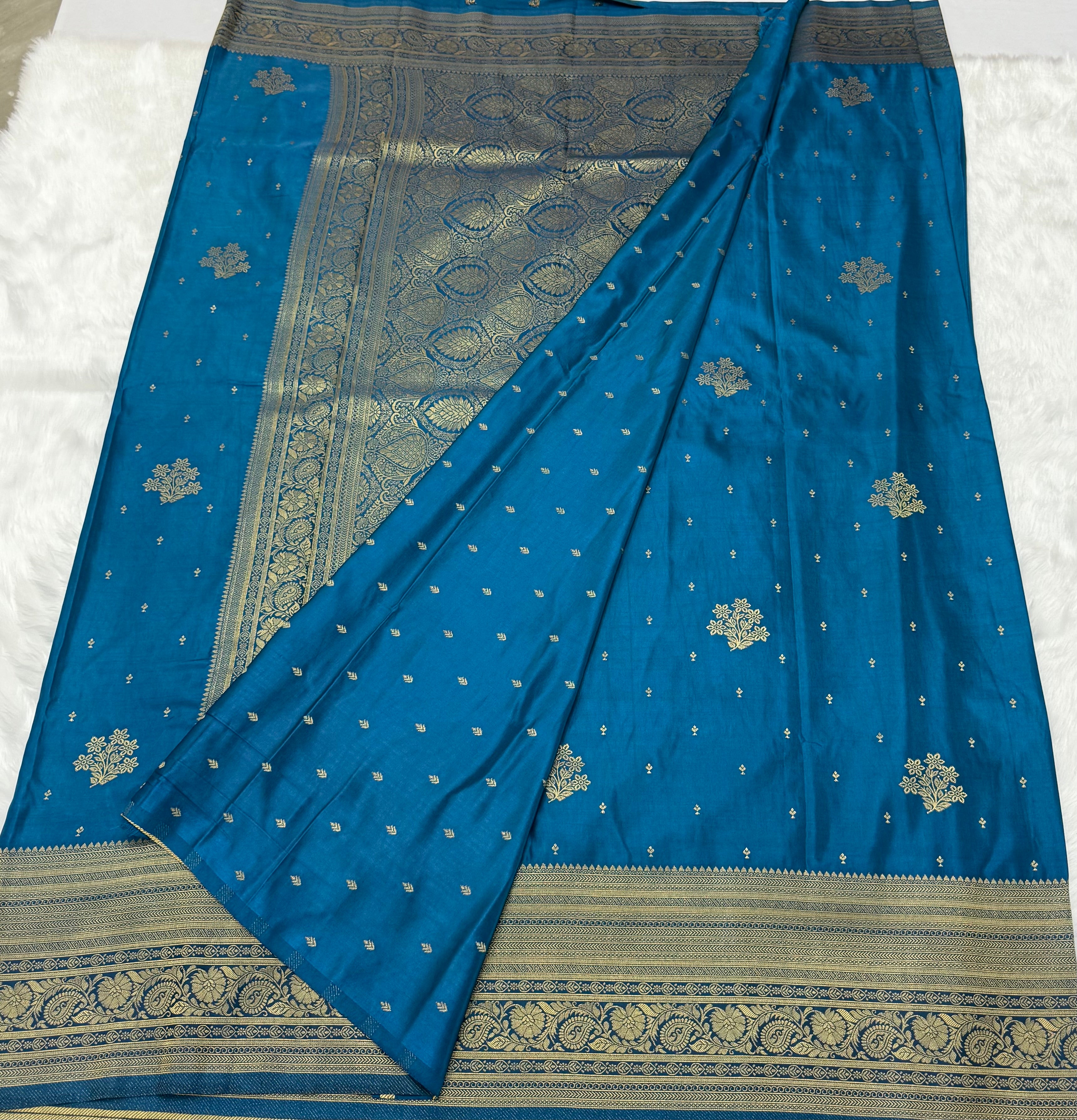 BEAUTIFUL SATIN FANCY SAREE - PEACOCK GREEN