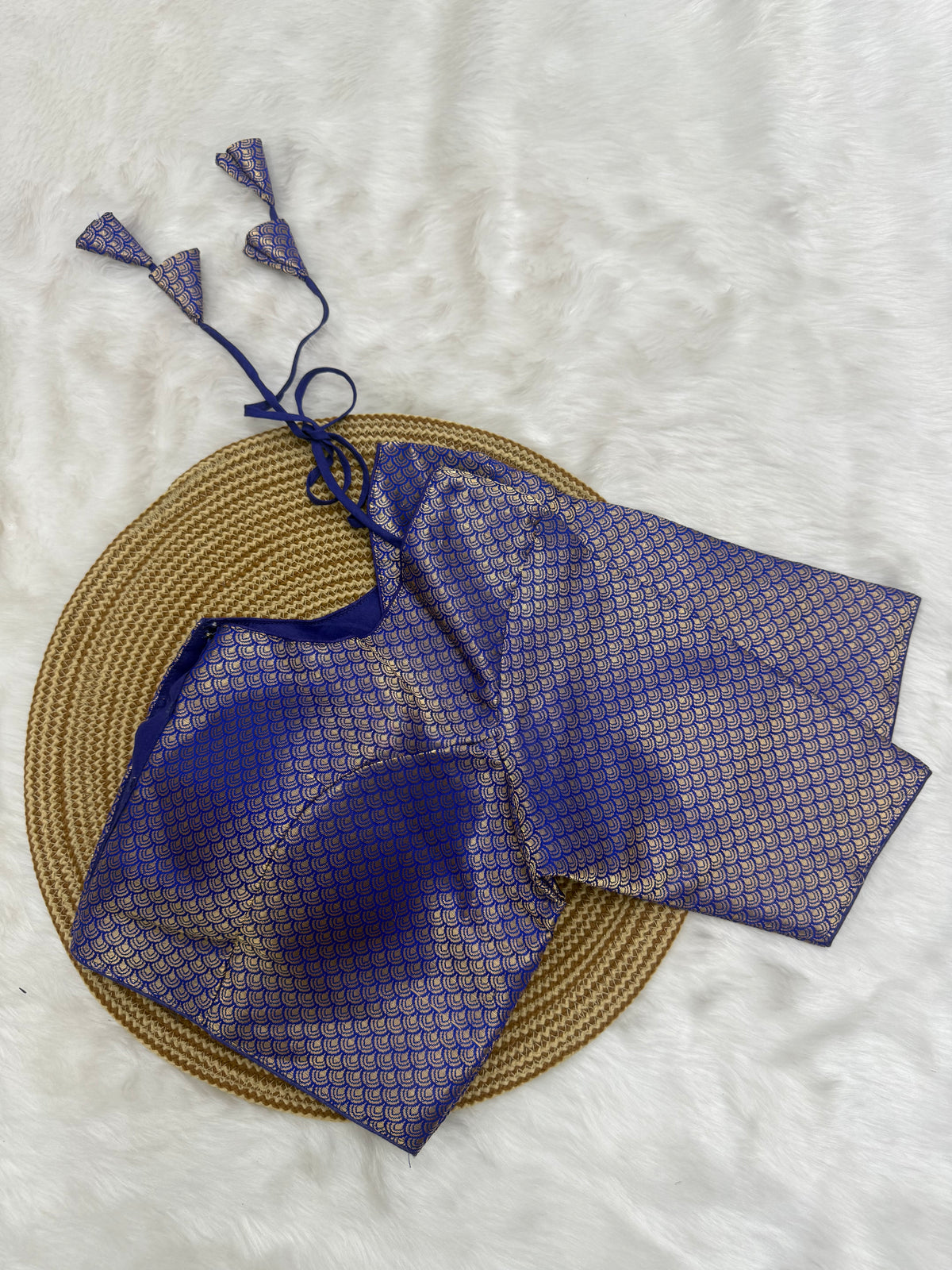 DESIGNER JACQUARD READY TO WEAR SAREE BLOUSE - ROYAL BLUE