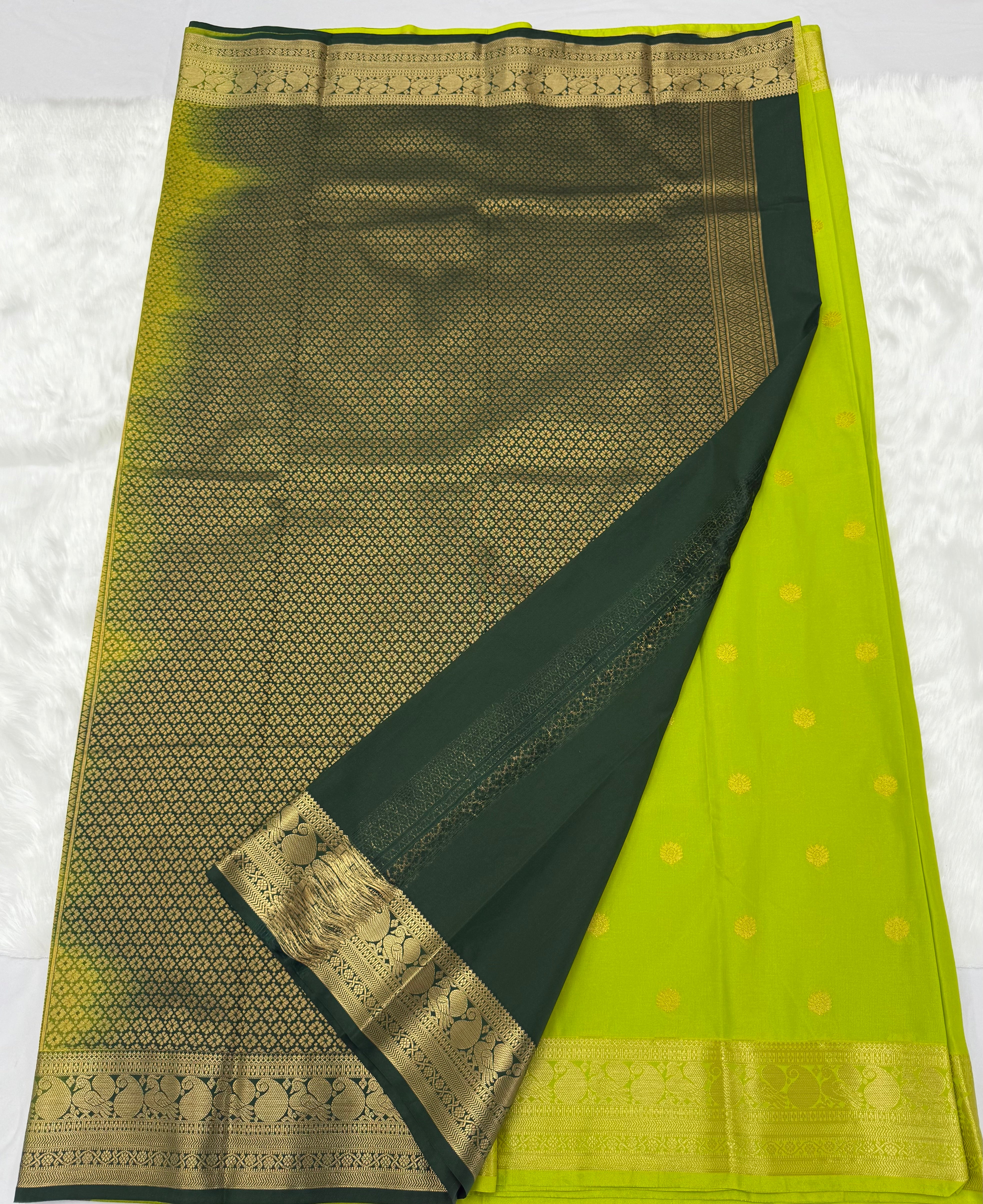 PREMIUM SEMI KANCHI SILK SAREE - YELLOW GREEN