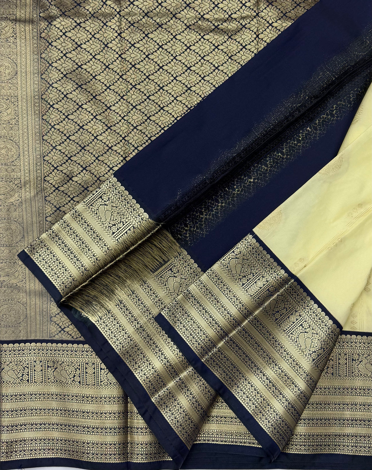 PREMIUM SEMI KANCHI SILK SAREE - CREAM