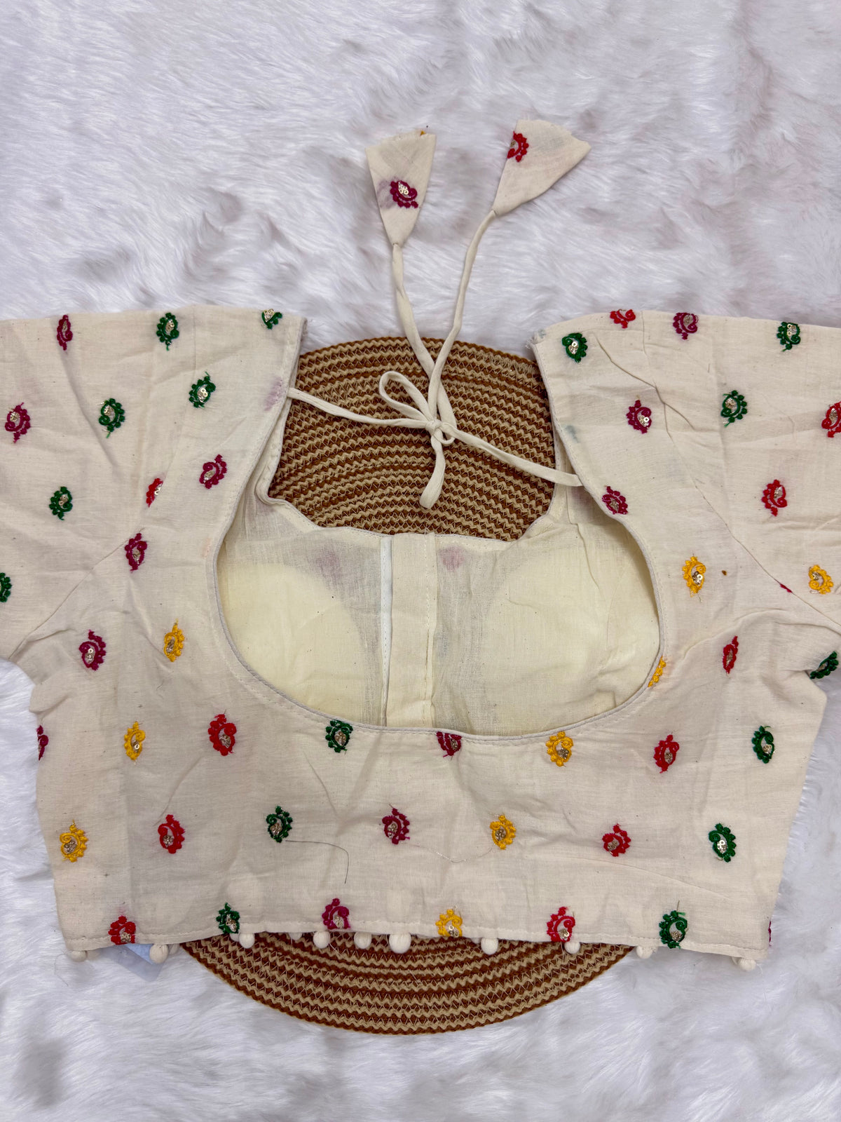 DESIGNER EMBRO-SEQUIN WORK BLOUSE - OFF WHITE