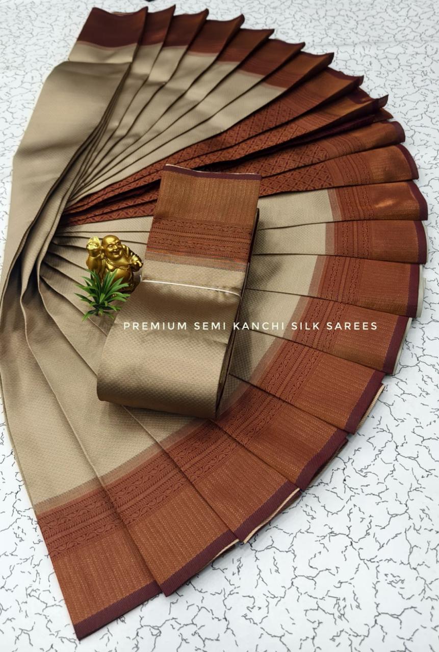 PREMIUM SEMI KANCHI SILK SAREES - CREAM