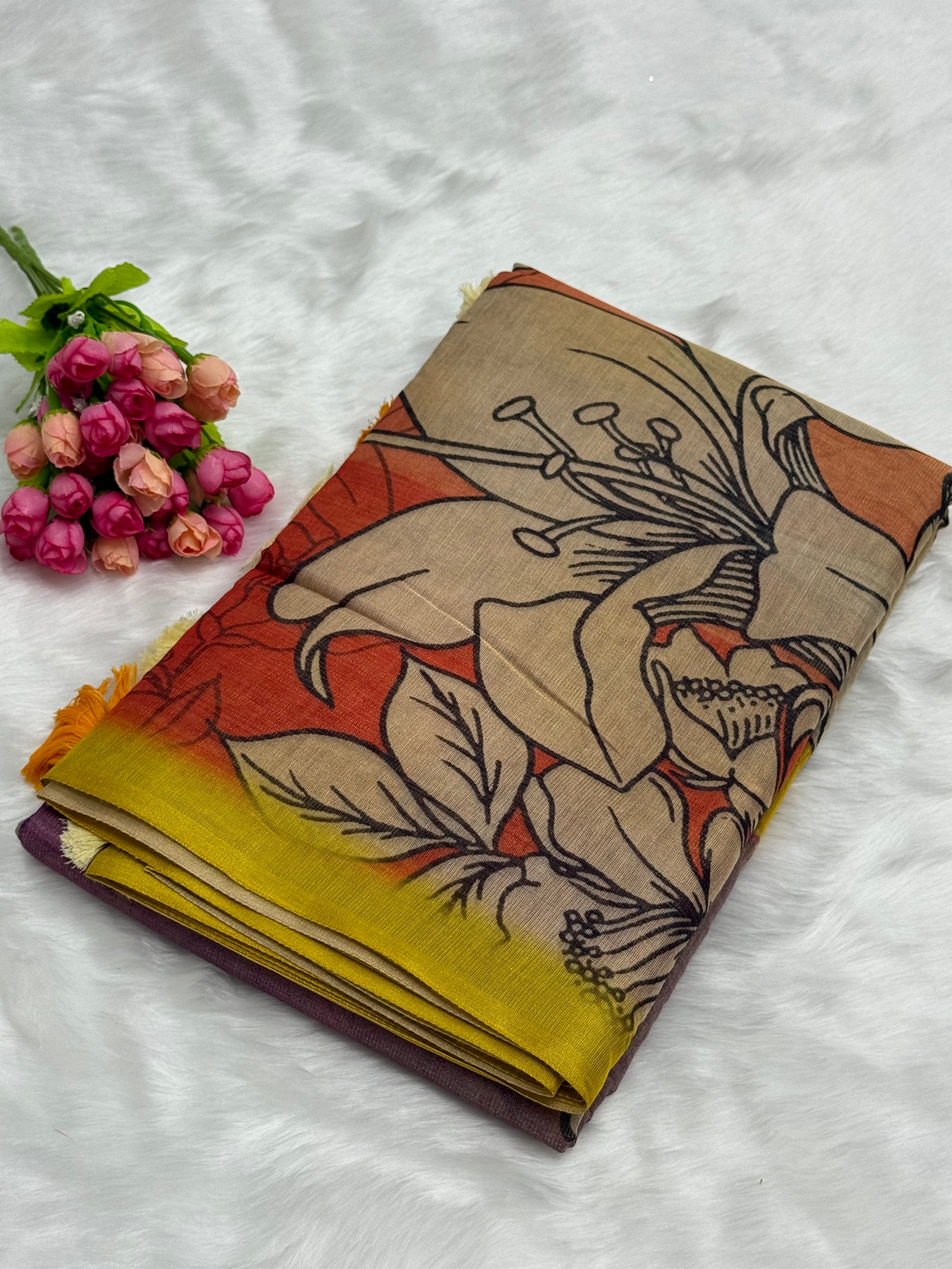 PREMIUM LINEN COTTON SILK SAREE - MULTICOLOUR