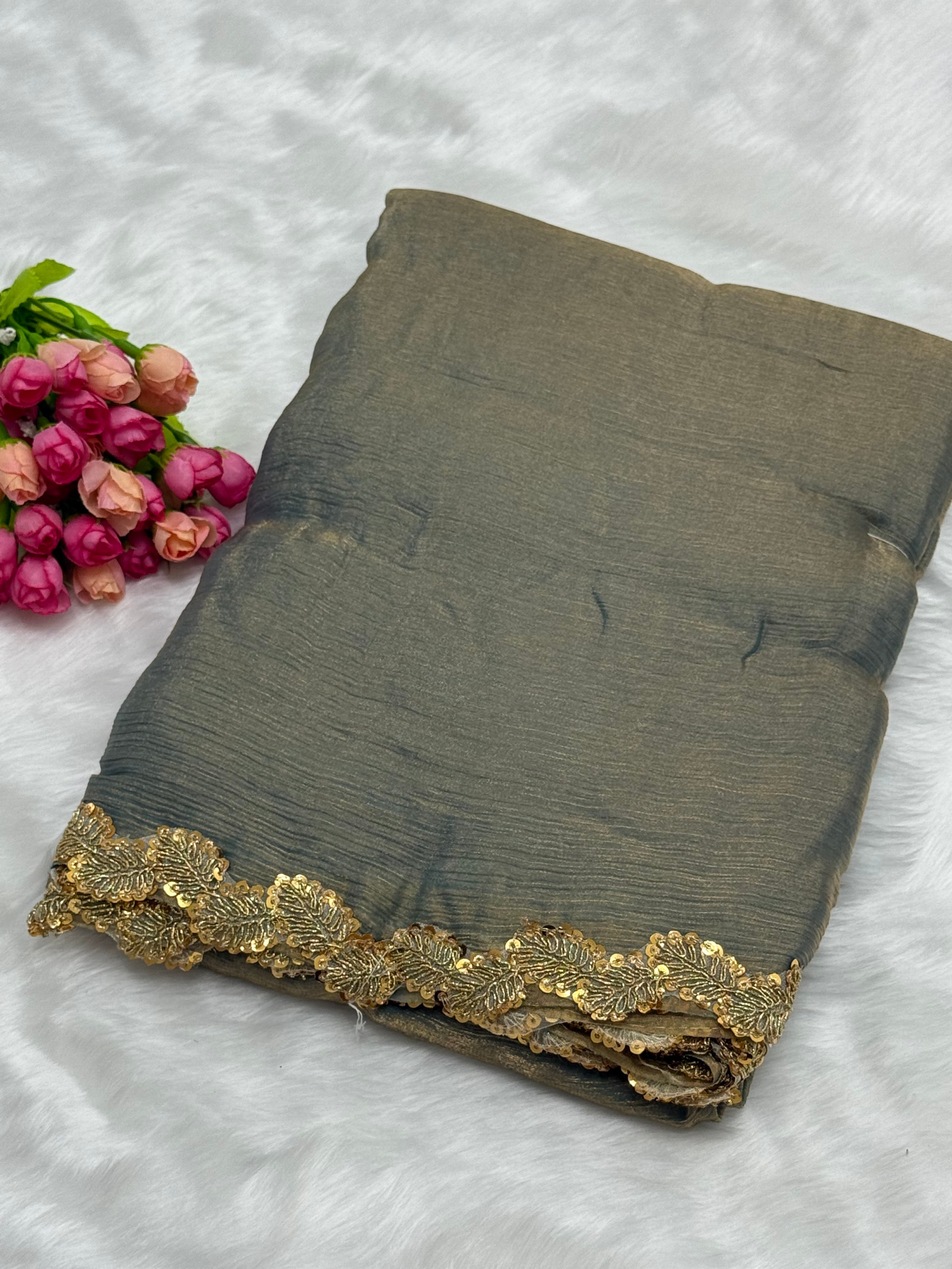 SPACE SILK FANCY SAREES - GOLDEN GREY