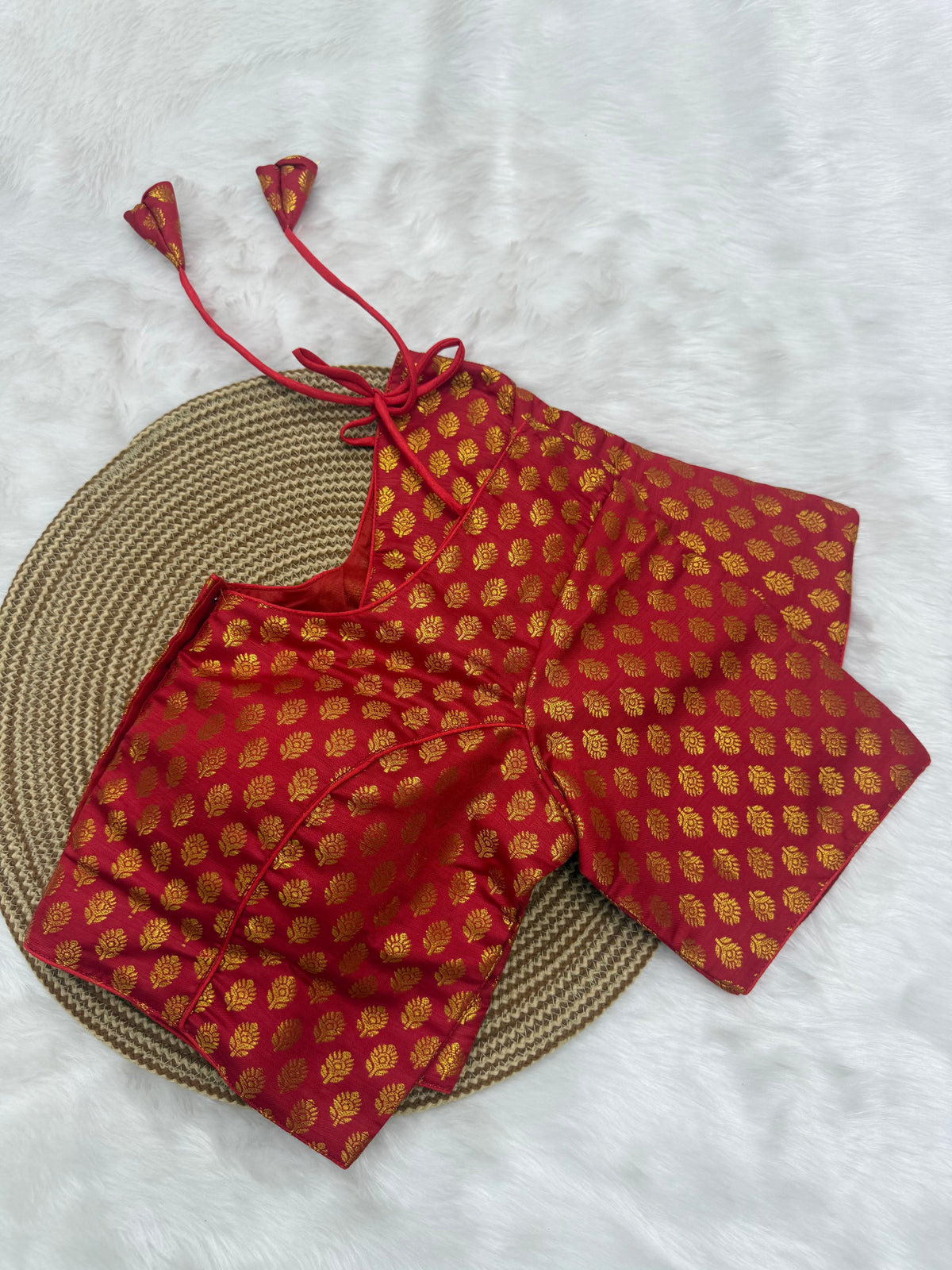 DESIGNER JACQUARD READY TO WEAR SAREE BLOUSE - RED