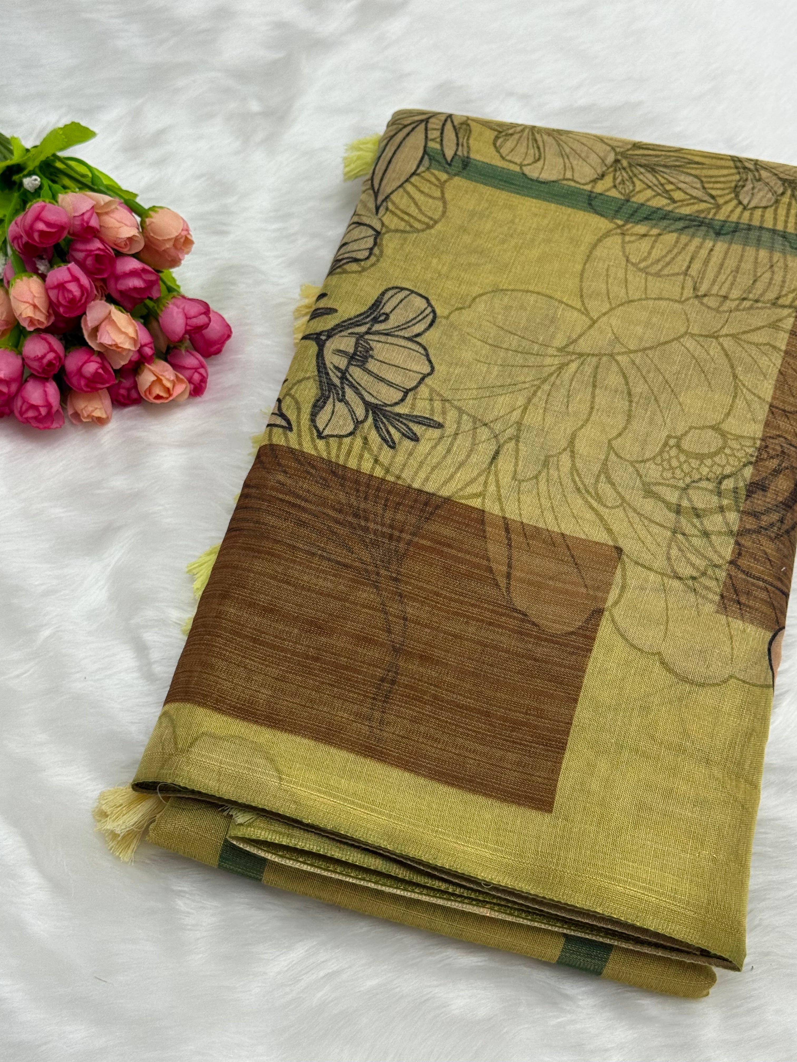 PREMIUM LINEN COTTON SILK SAREE - MULTICOLOUR