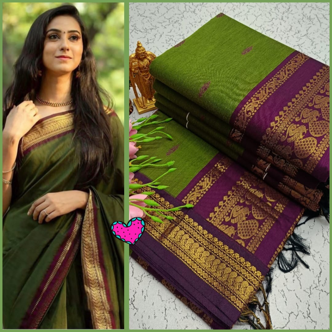 PREMIUM GADWAL/KALYANI COTTON SILK SAREES - GREEN