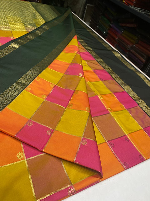 PREMIUM PINK ORANGE YELLOW BORDER PAALUM PAZHAMUM SAREE