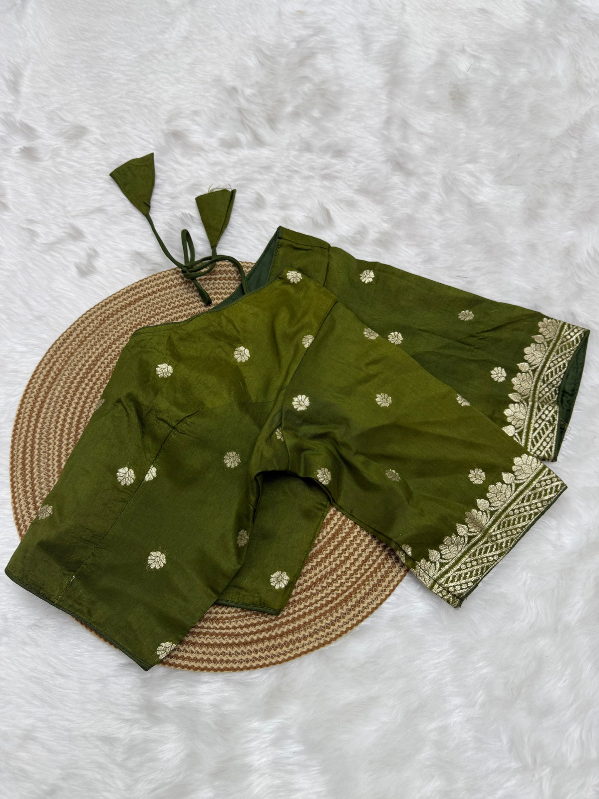 DESIGNER BUTTA WORK READYMADE BLOUSE - UNIFORM GREEN
